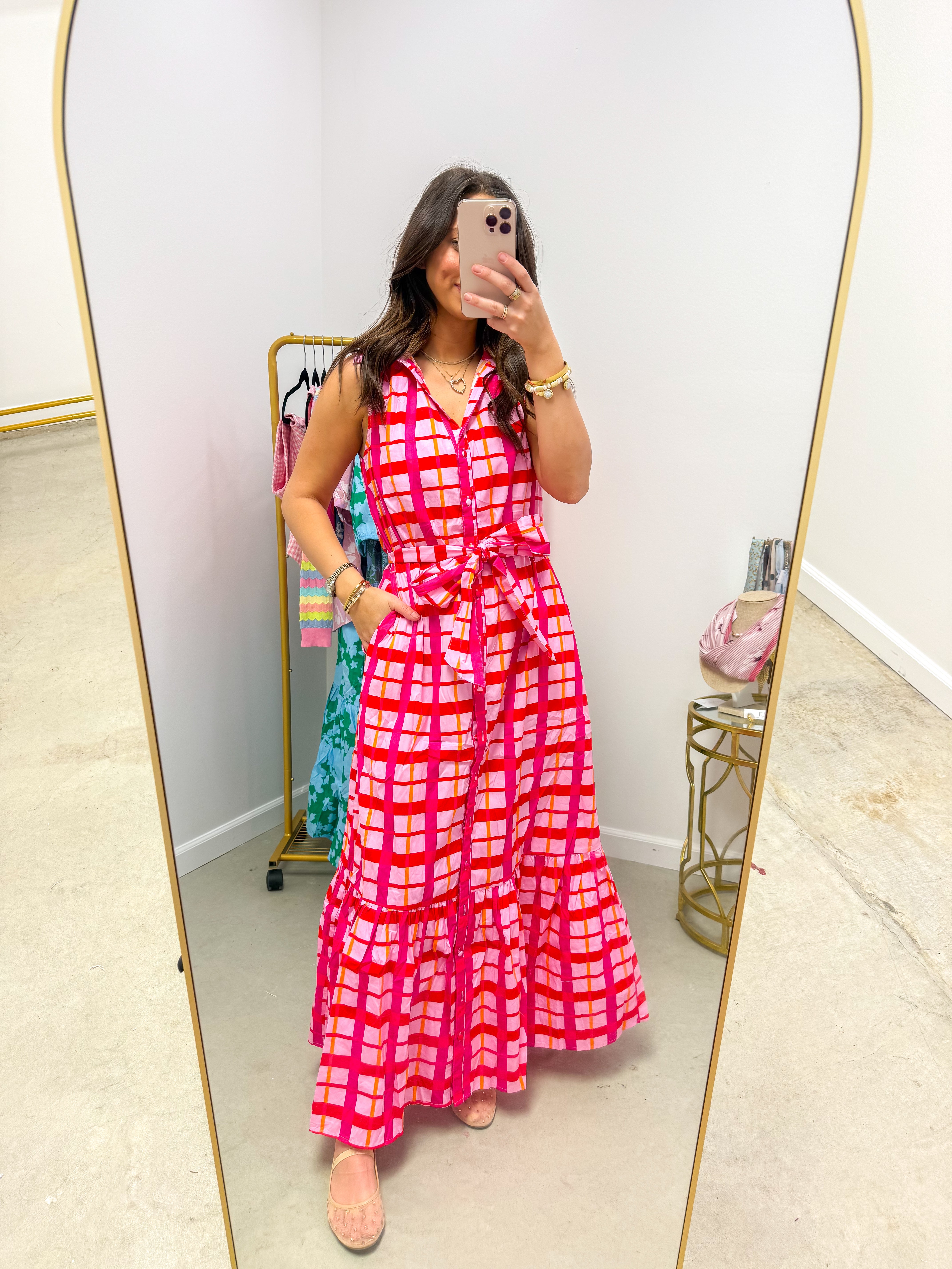 Darvy Checker Cileah Collared Maxi Dress