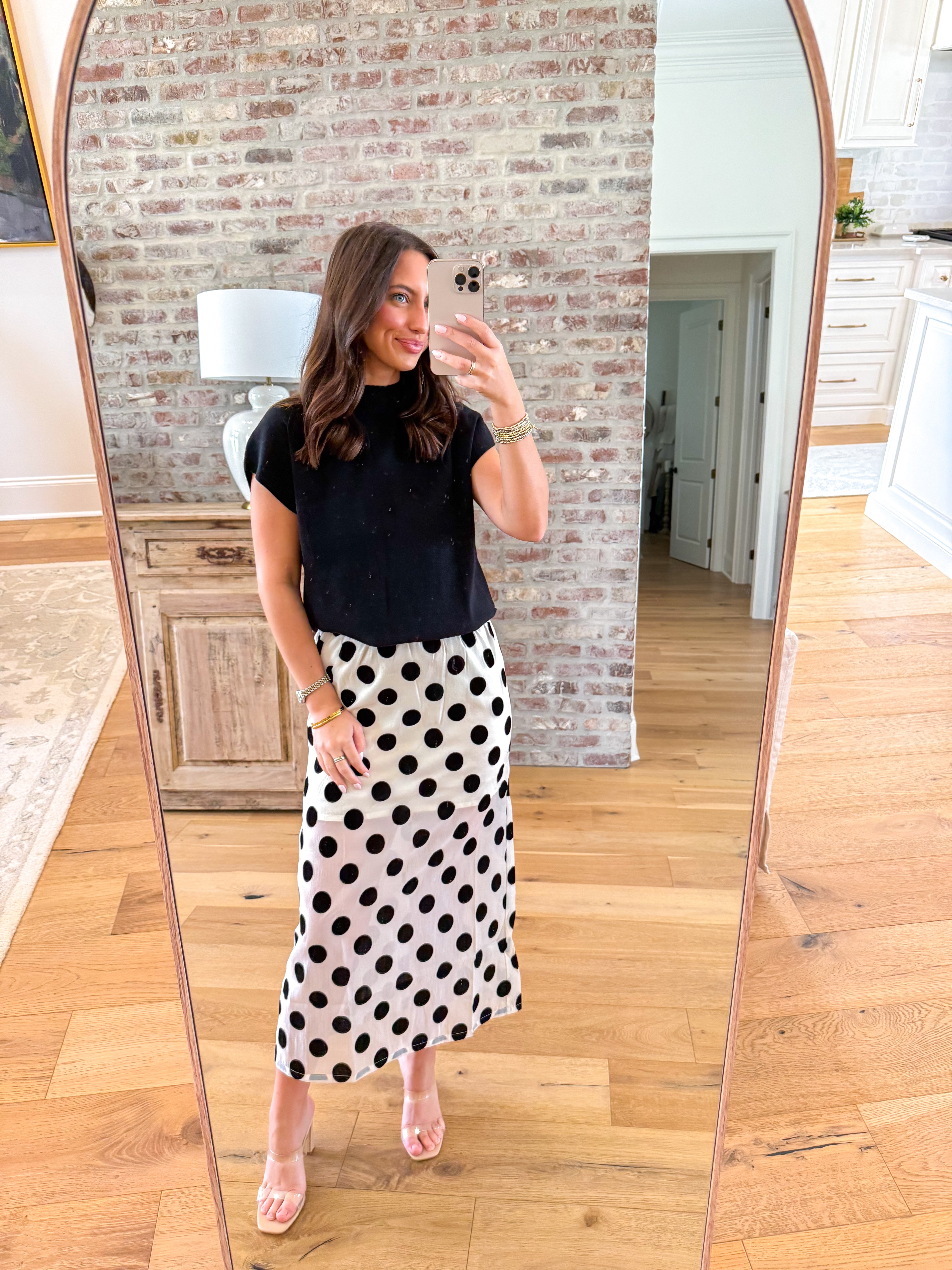 Velvet Polka Dot Midi Skirt