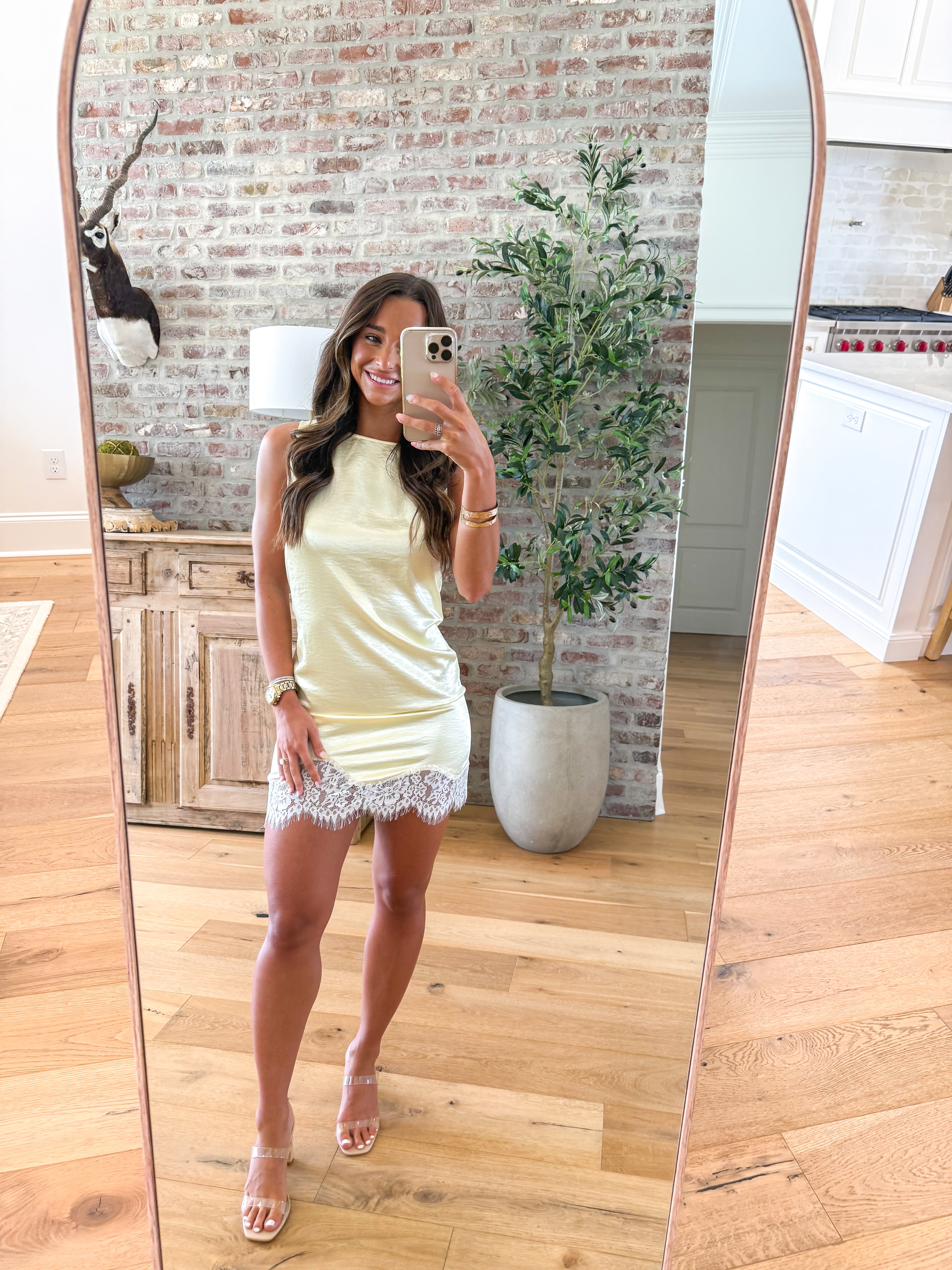 Amber Satin Mini Dress with Lace Trim