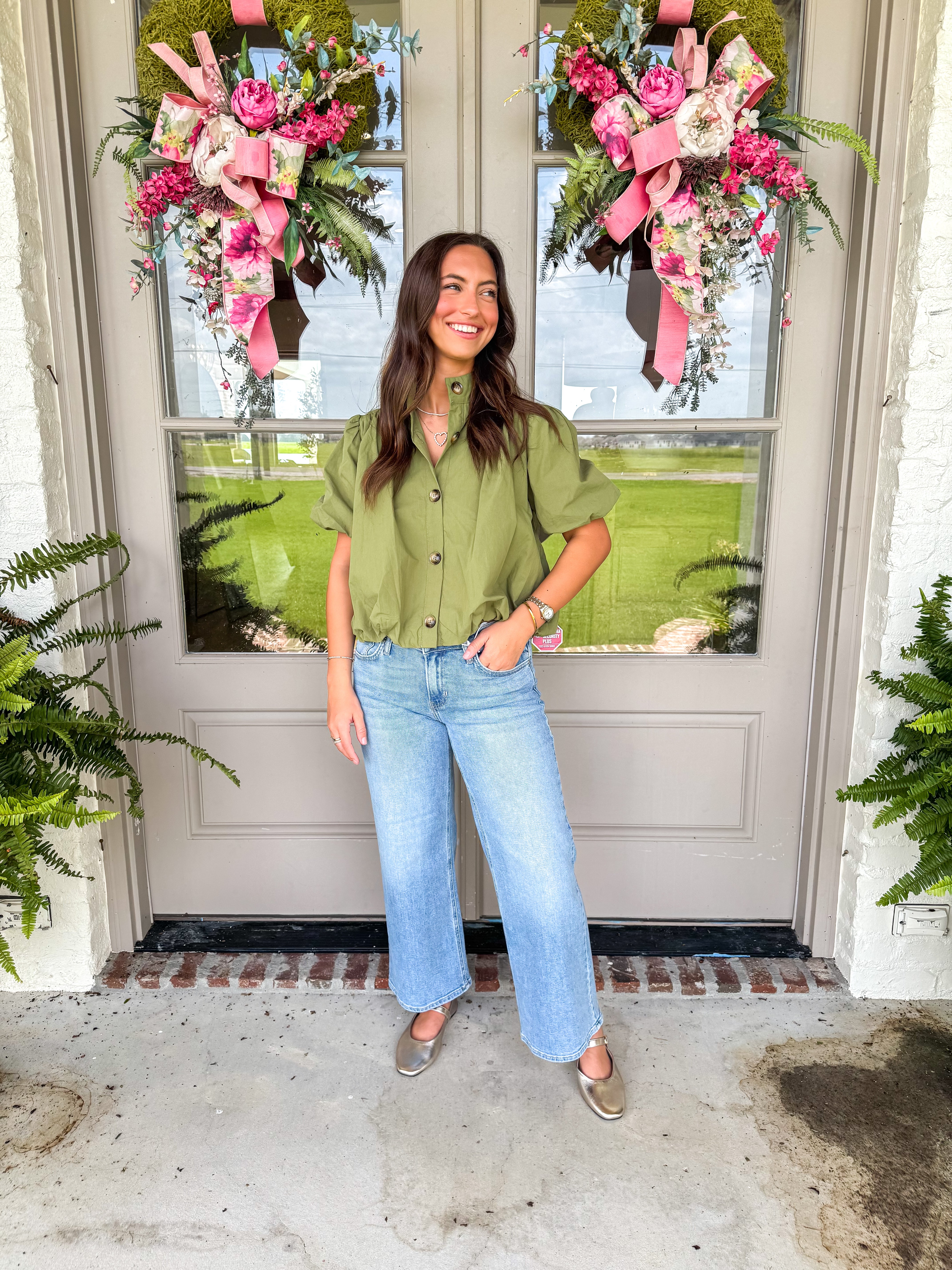 The Uptown Bubble Top Olive