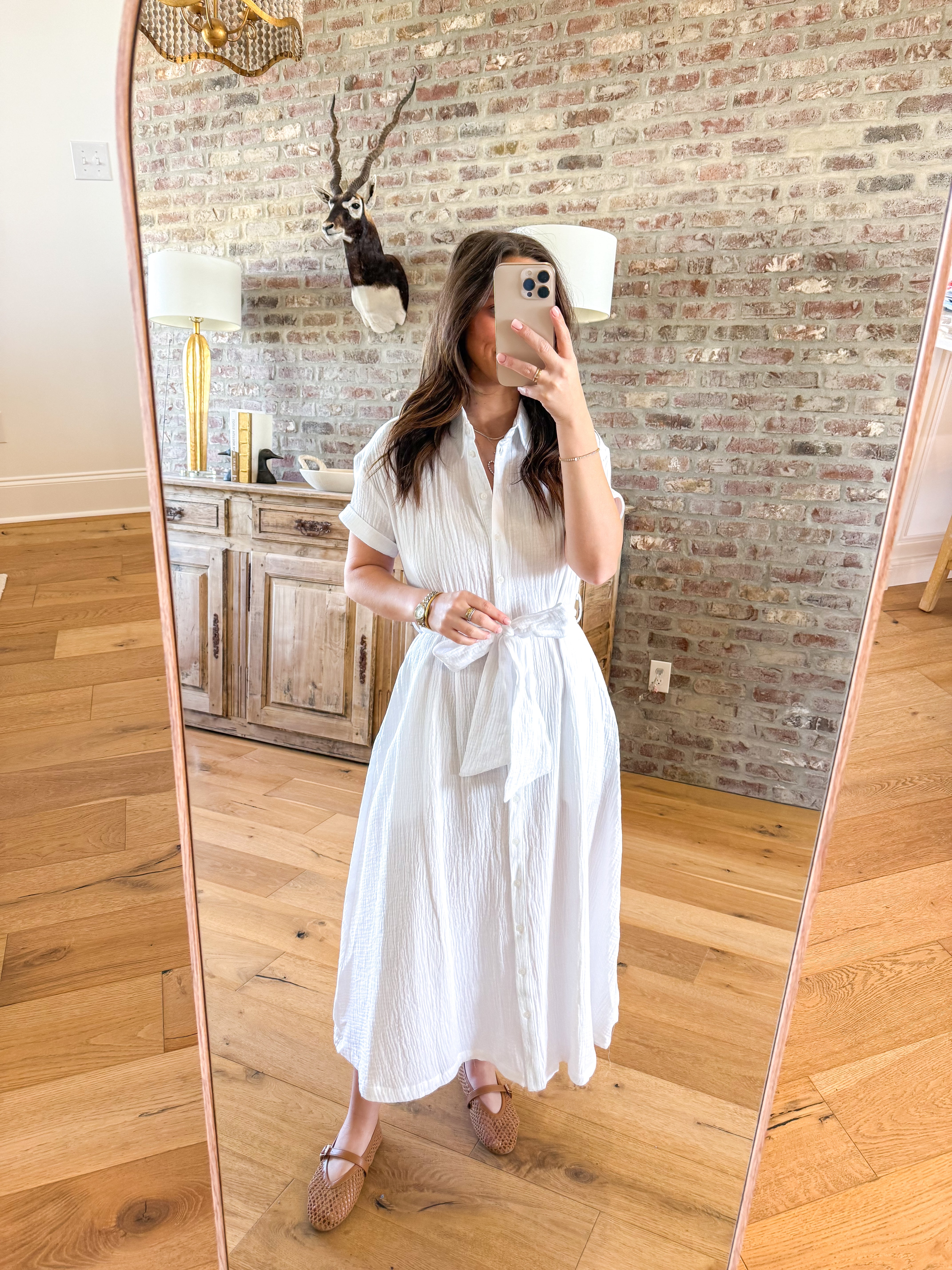 Kyra Belted Shirt Maxi Dress White