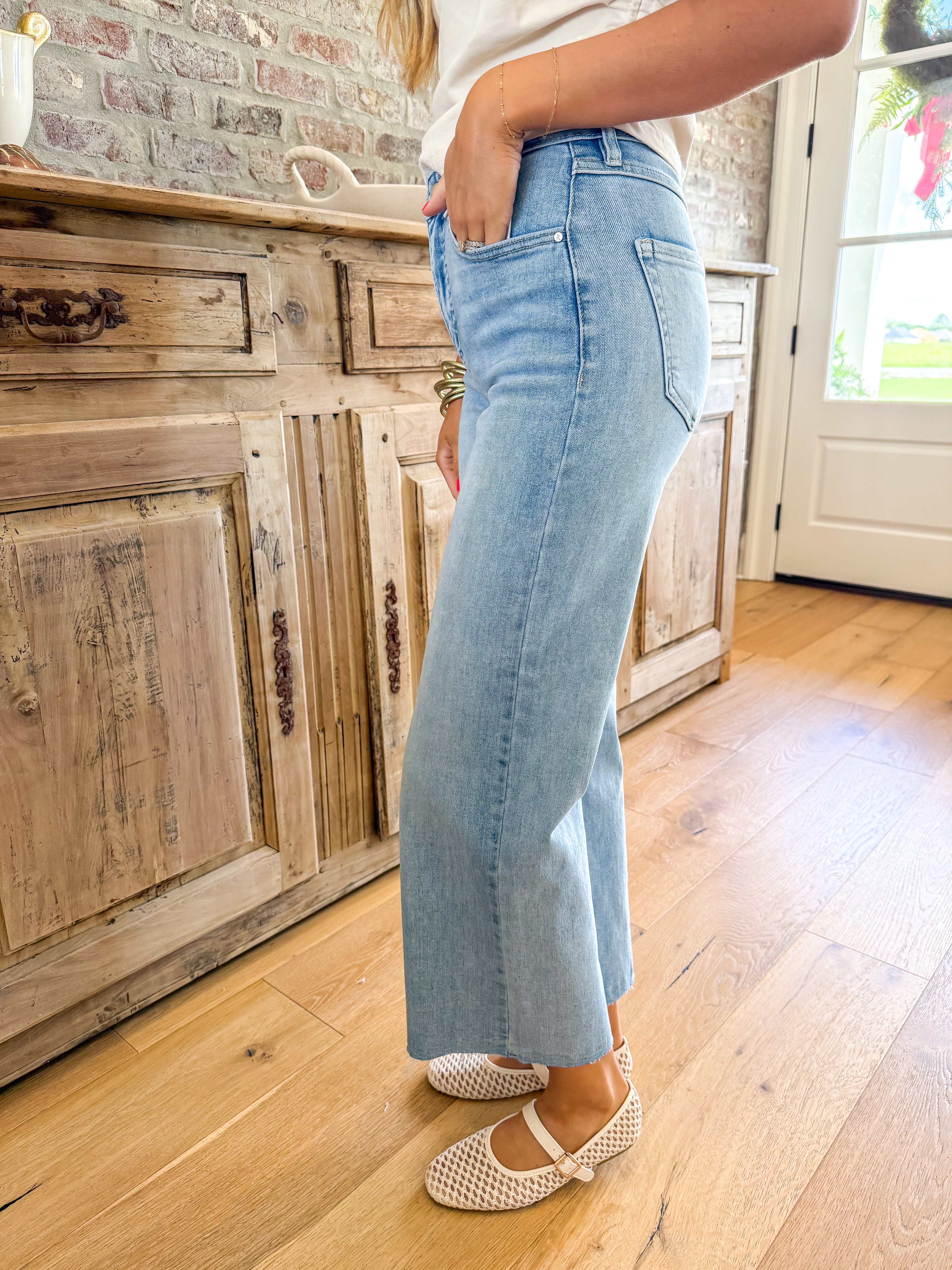 Karlie HR Light Wash Crop Wide Leg