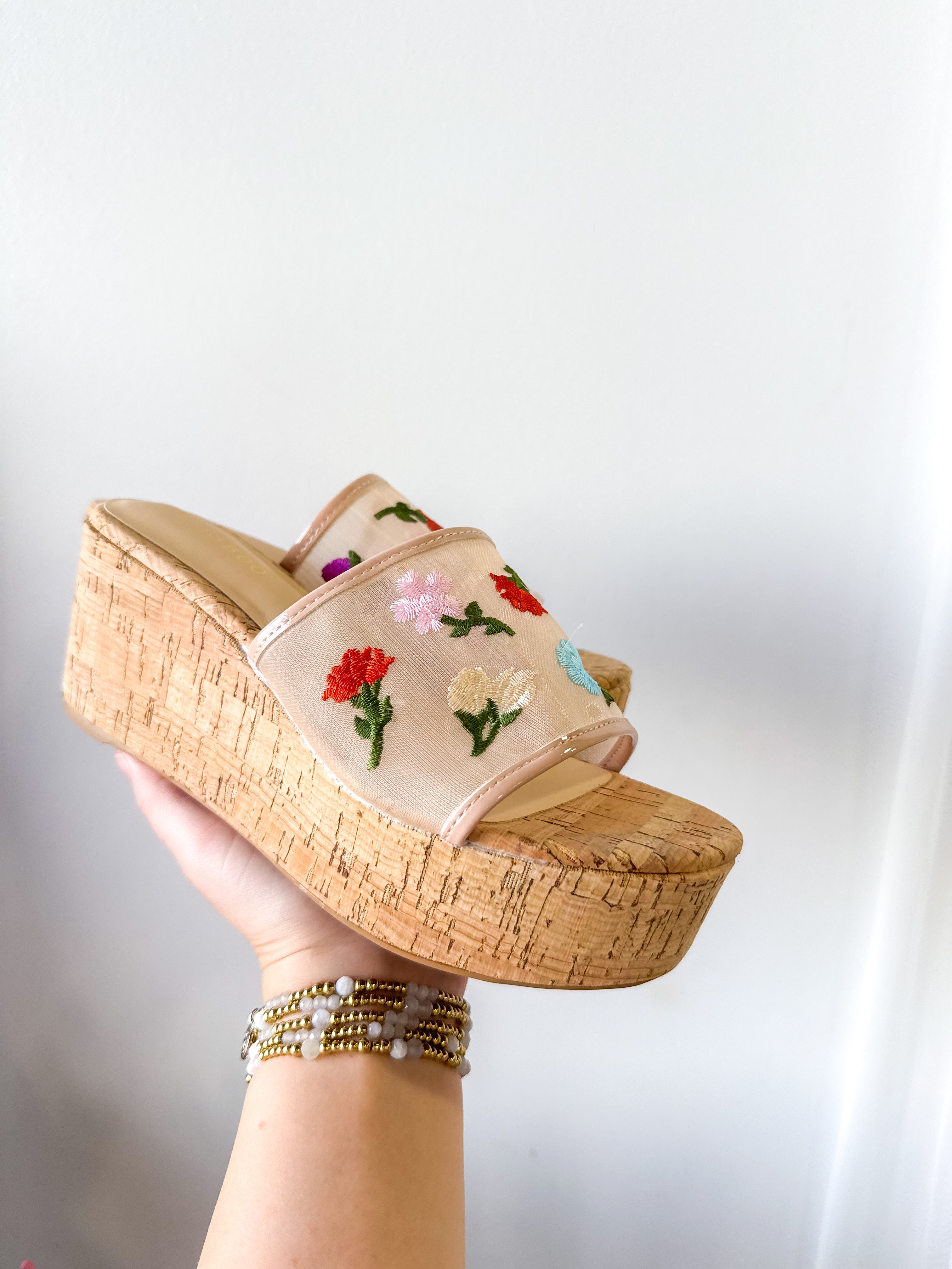 Spring Floral Mesh Wedge Slide