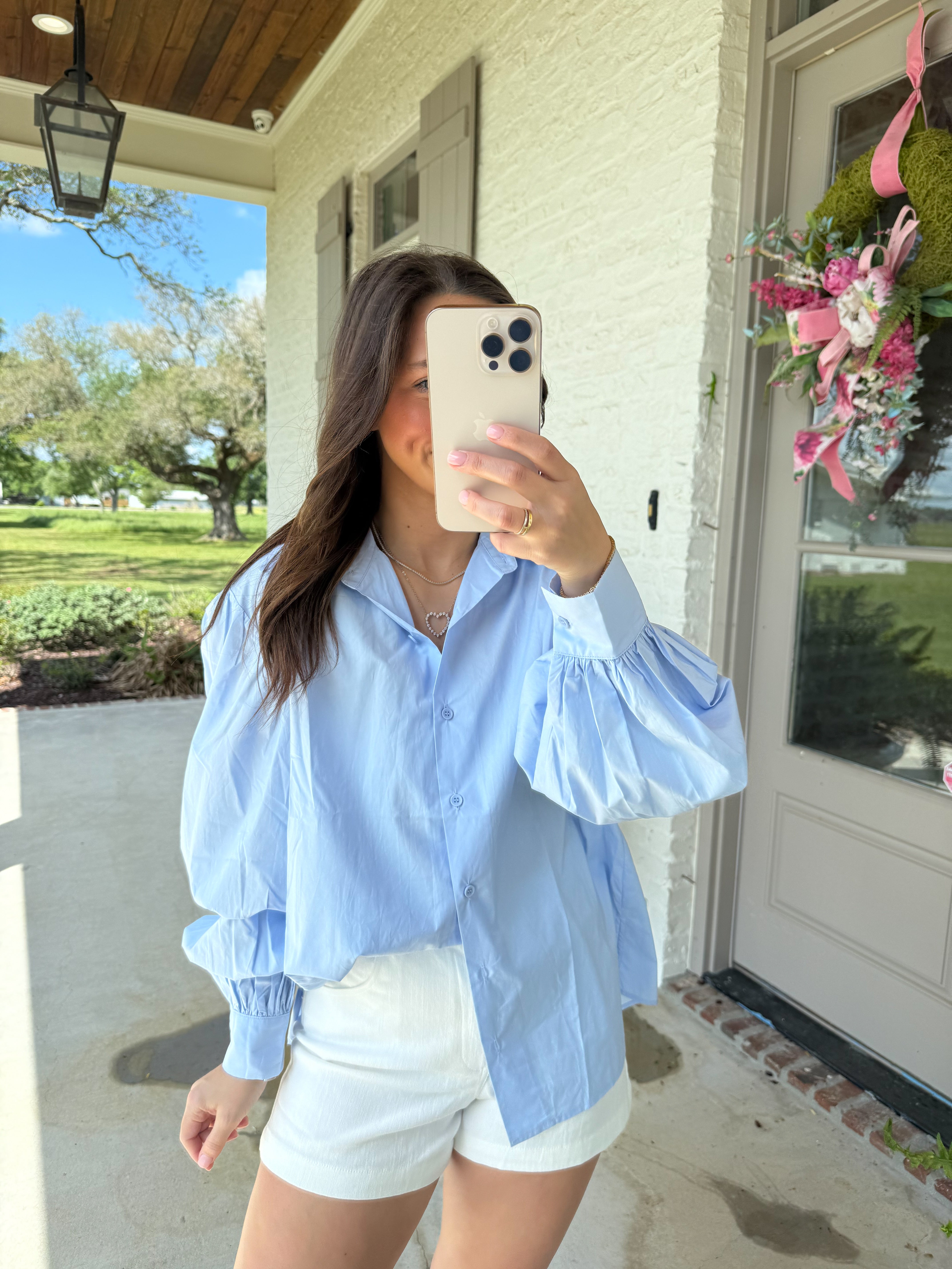 Arely Blue Puff Sleeve Shirt