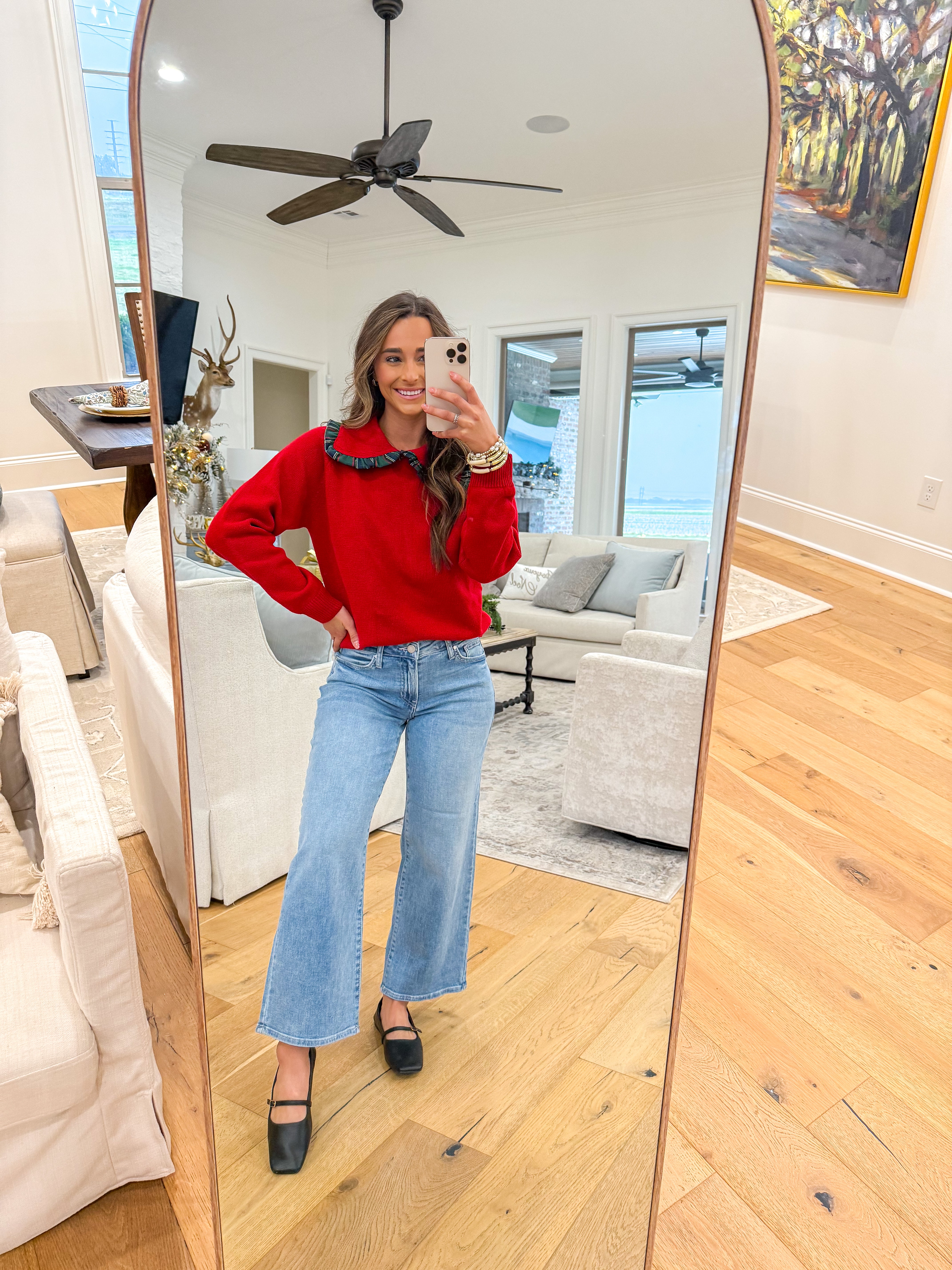 Red Christmas Plaid Ruffle Sweater