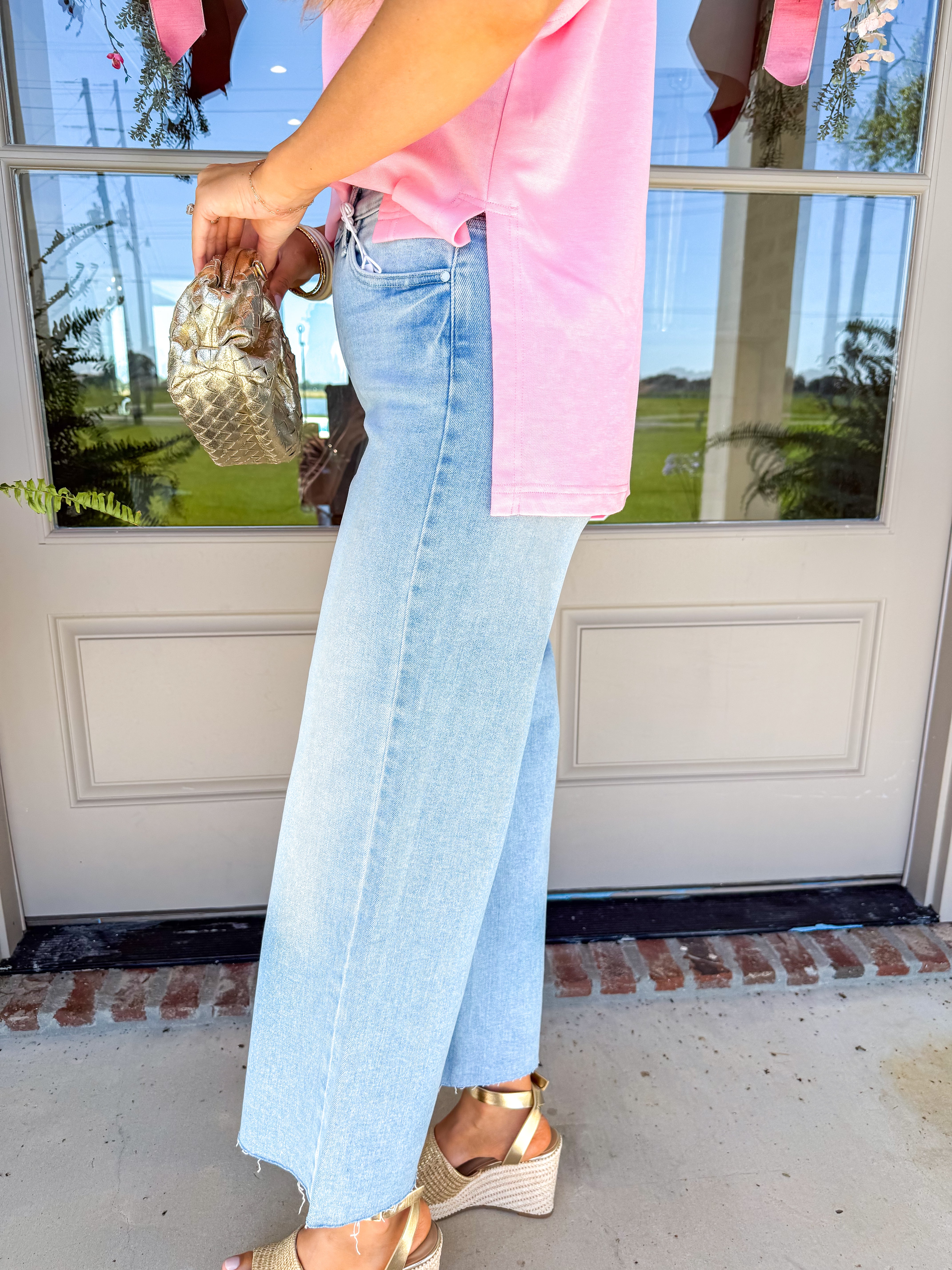 Light Denim Scissor Cut Wide Leg