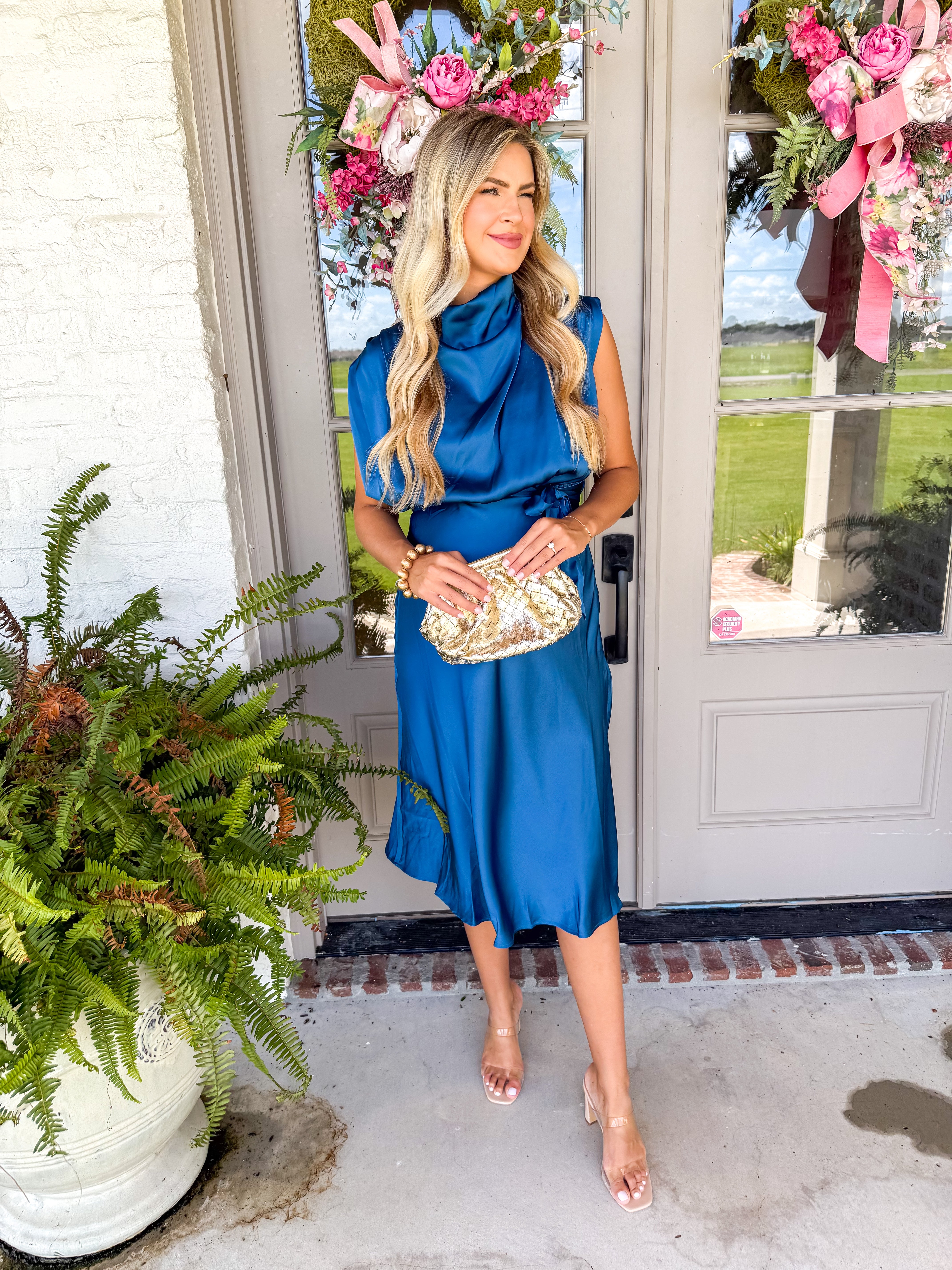 The Camille Cowl Neck Midi Blue