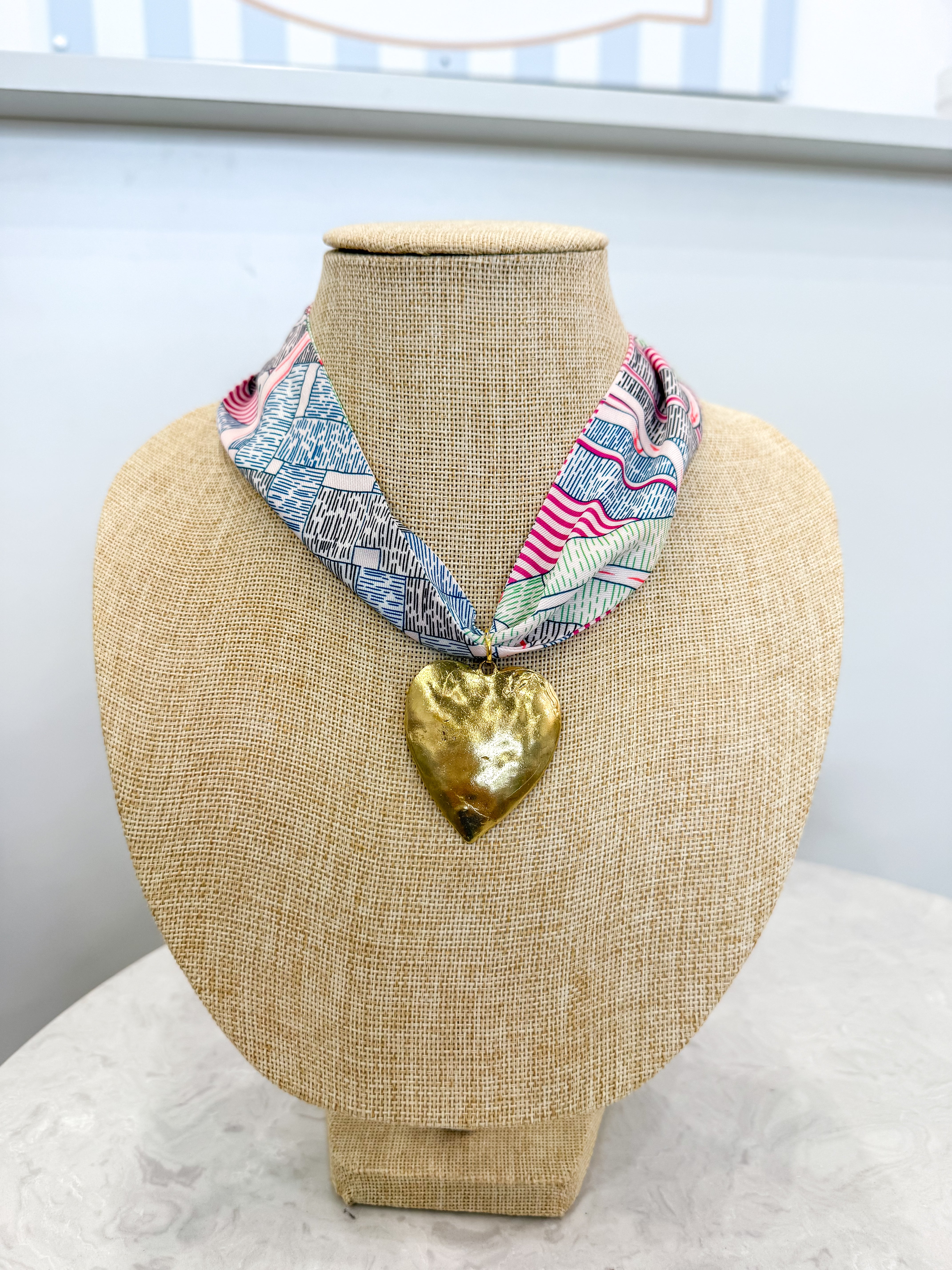 Colorful Striped Gold Heart Scarf Necklace