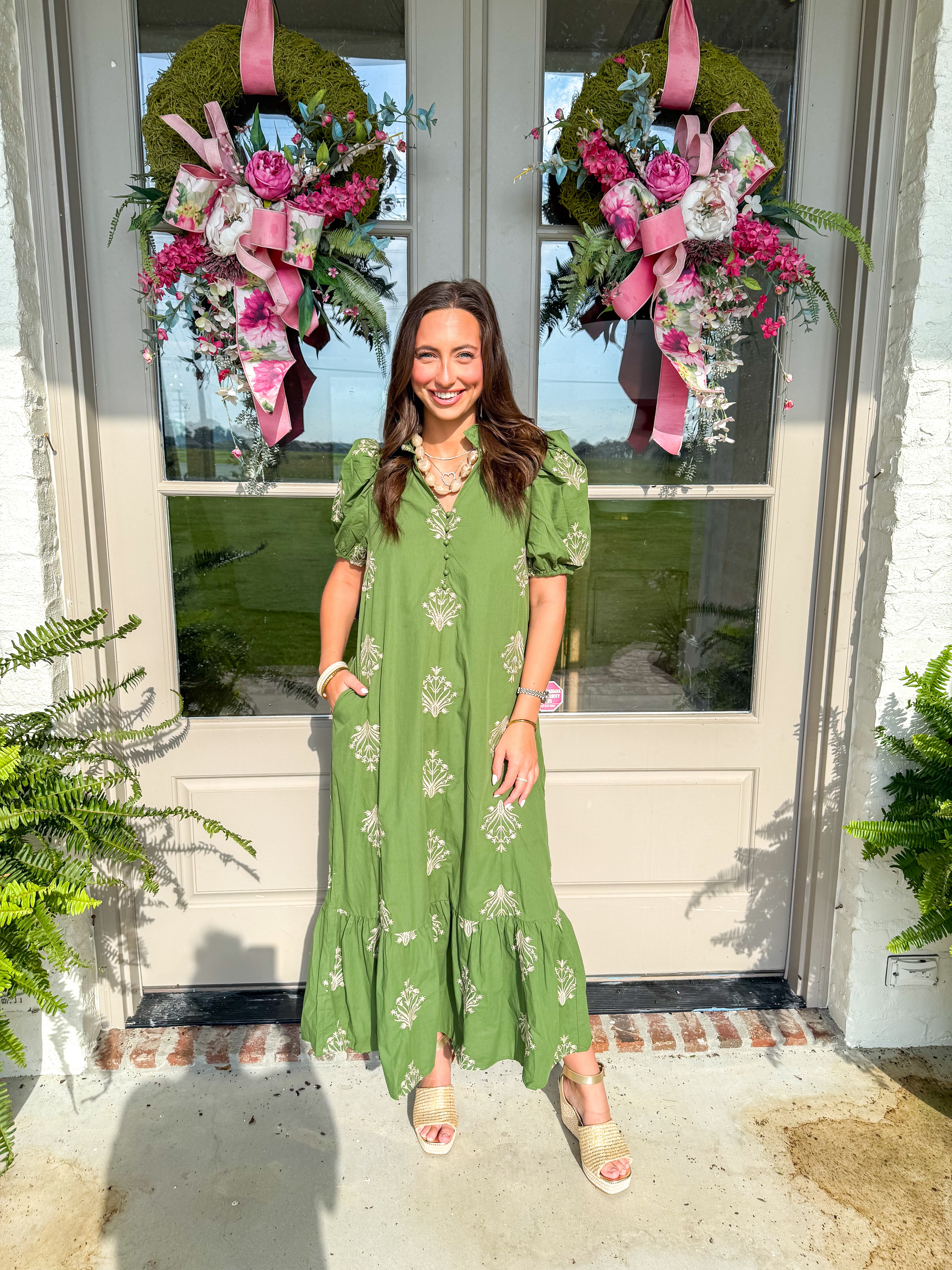 The Wildflower Embroidered Midi Olive