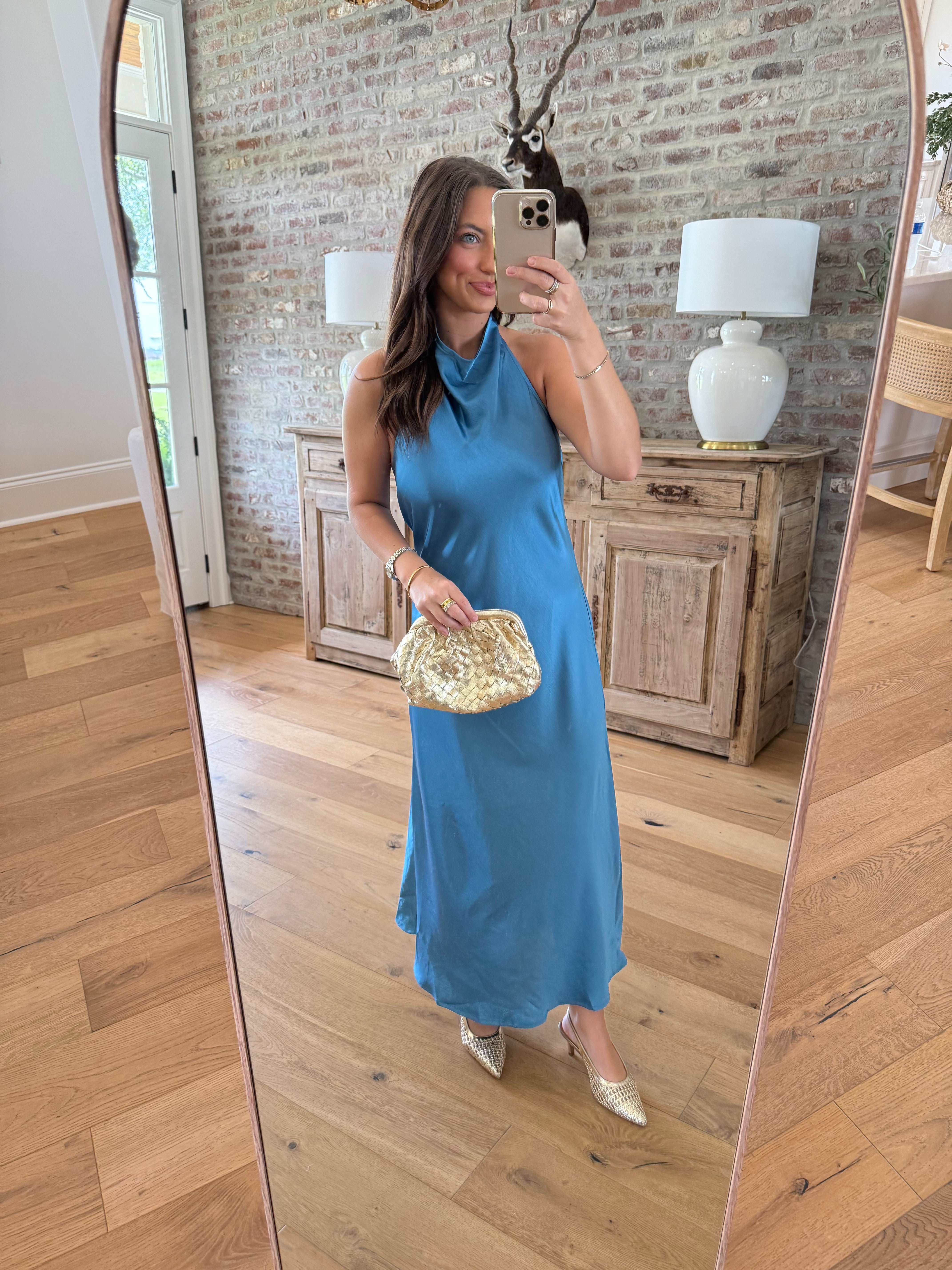 Dusty Blue Darling Halter Dress