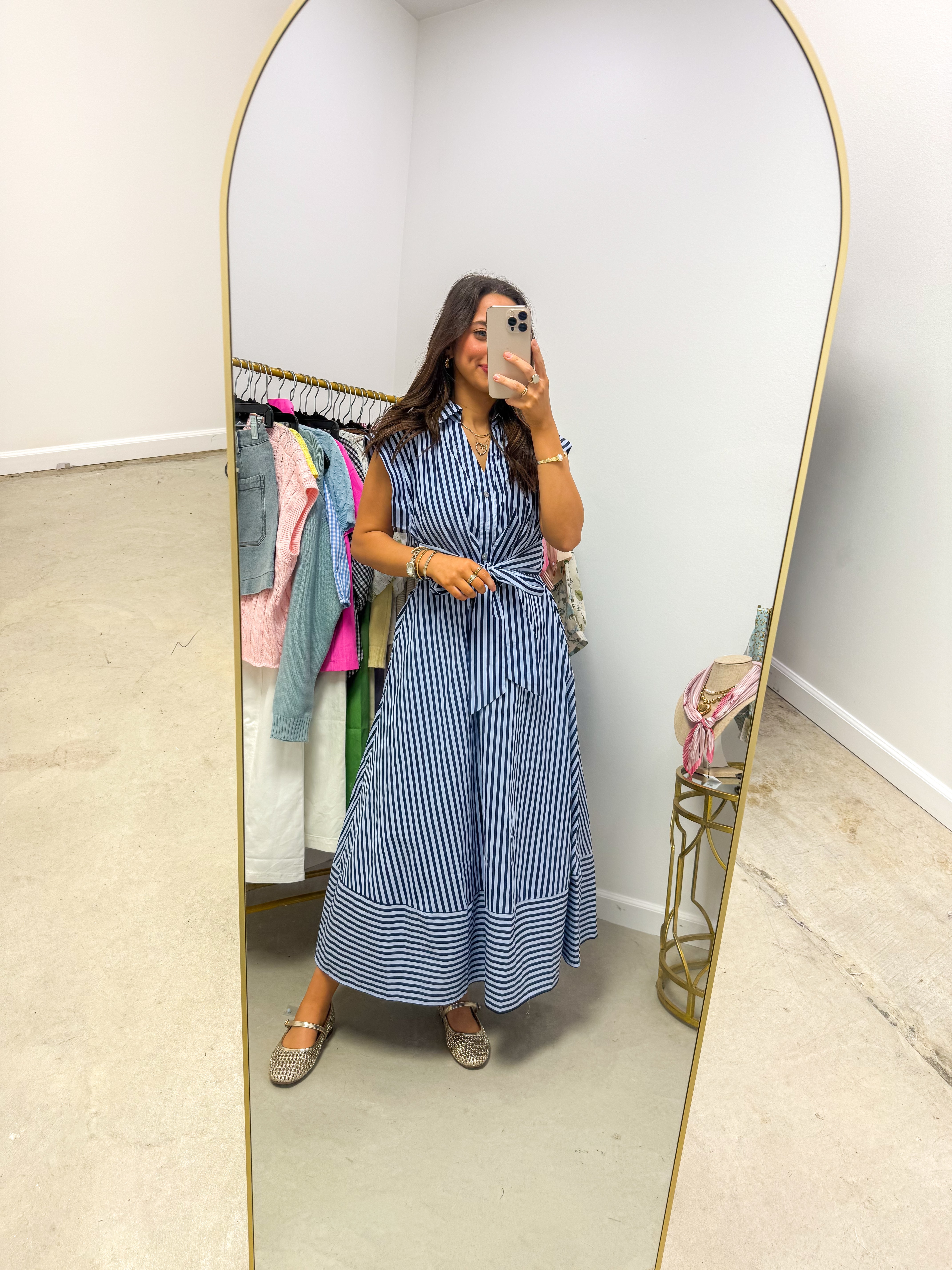 Polished Lines Navy Striped Midi
