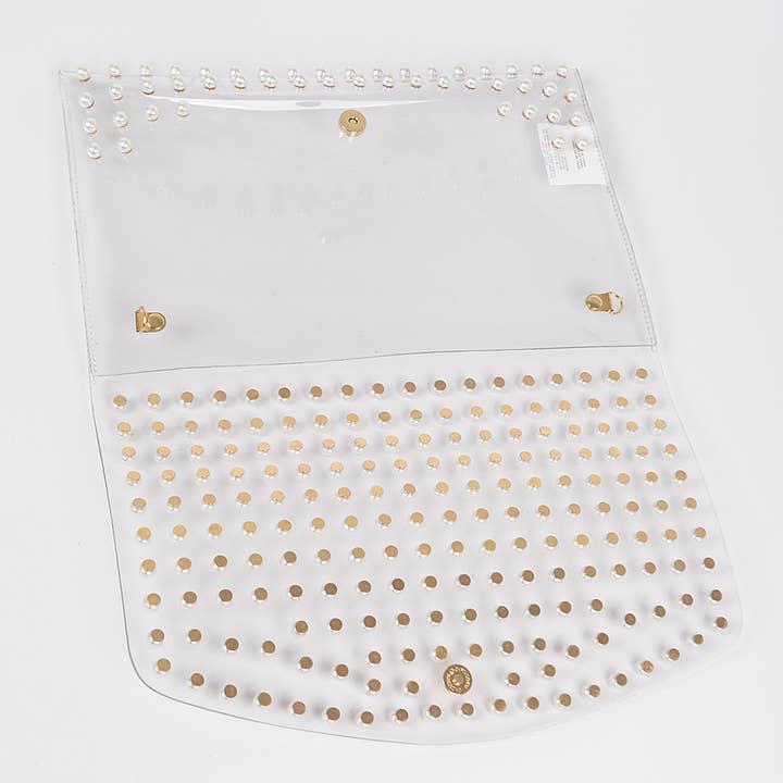 Pearl Studded Transparent Envelope Clutch (PREORDER 08/10)