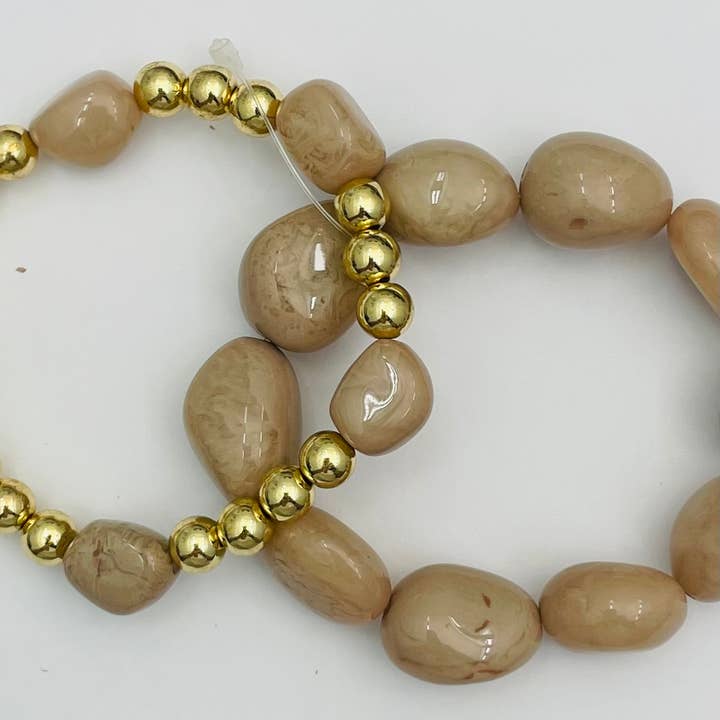 Double Stone Beige Bracelet Stack