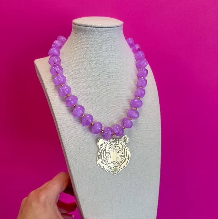 Game Day Tiger Charm Necklace - Lavender - Large Tiger