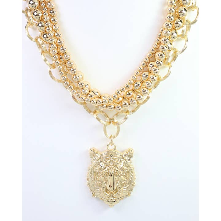 Bree Beaded Layered Necklace Tiger Gold
