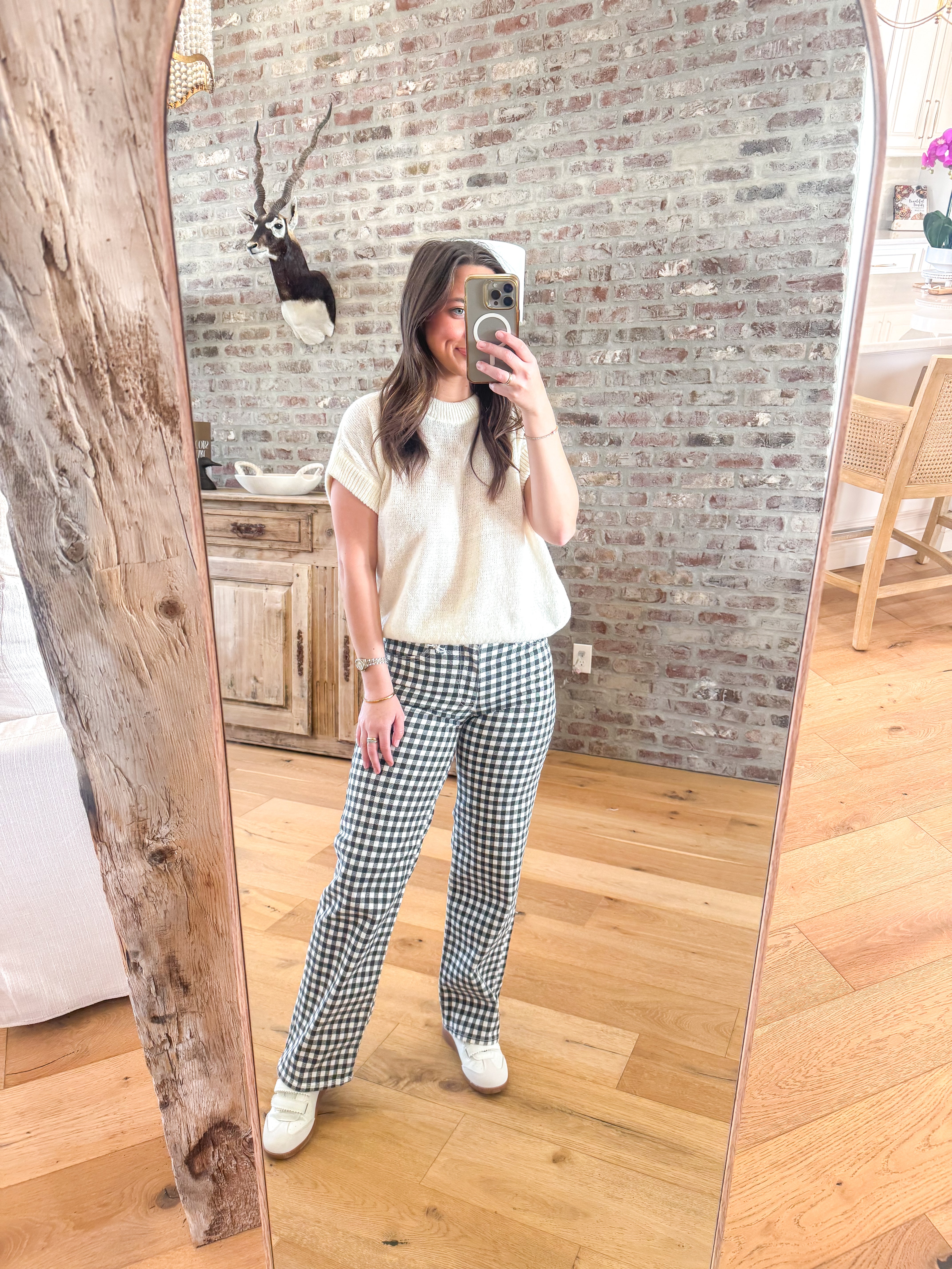 Black Gingham Mid Rise Straight