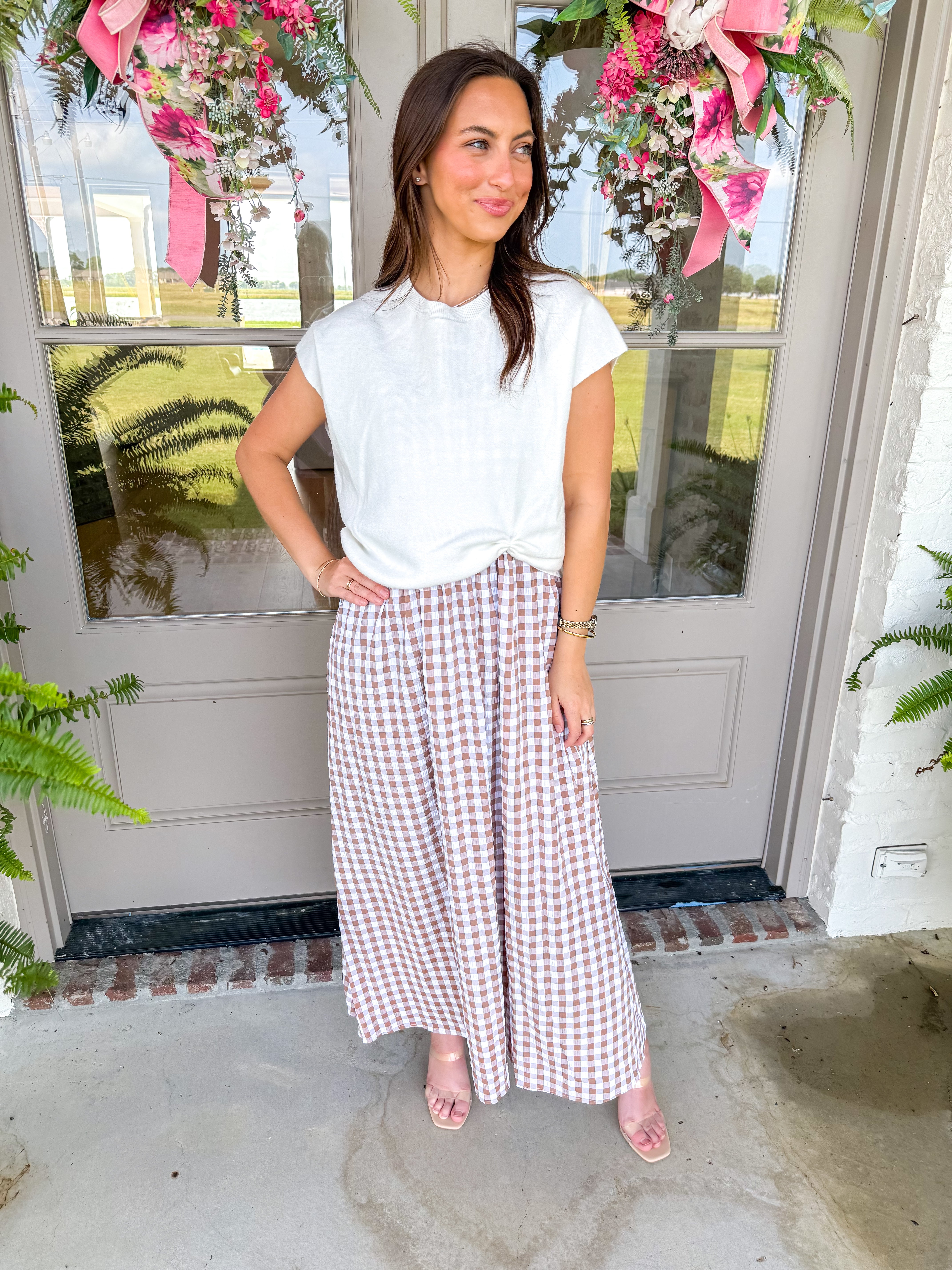 Taupe Gingham & Grace Midi Dress