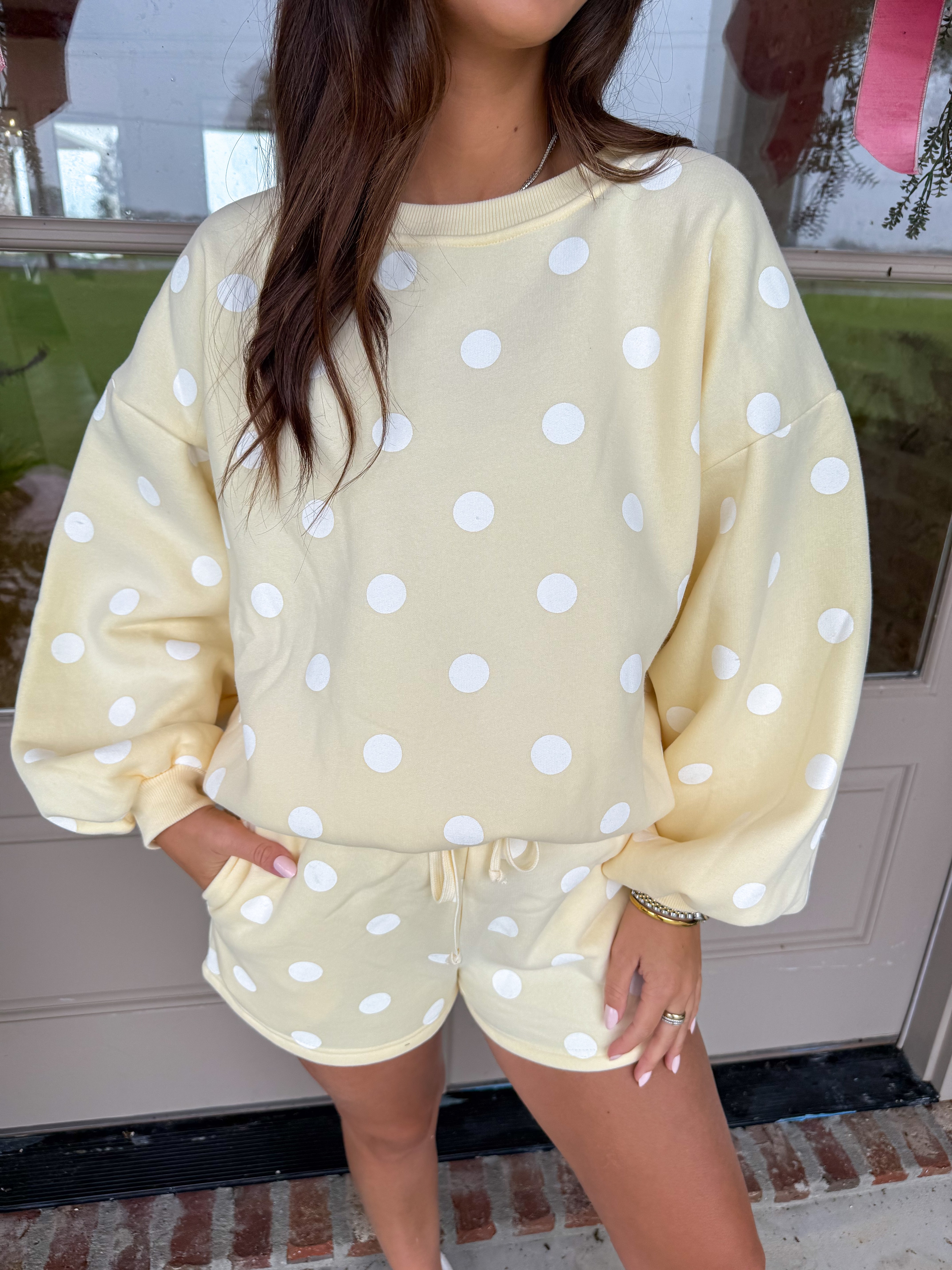 Buttery Polka Dot Lounge Set White/Yellow