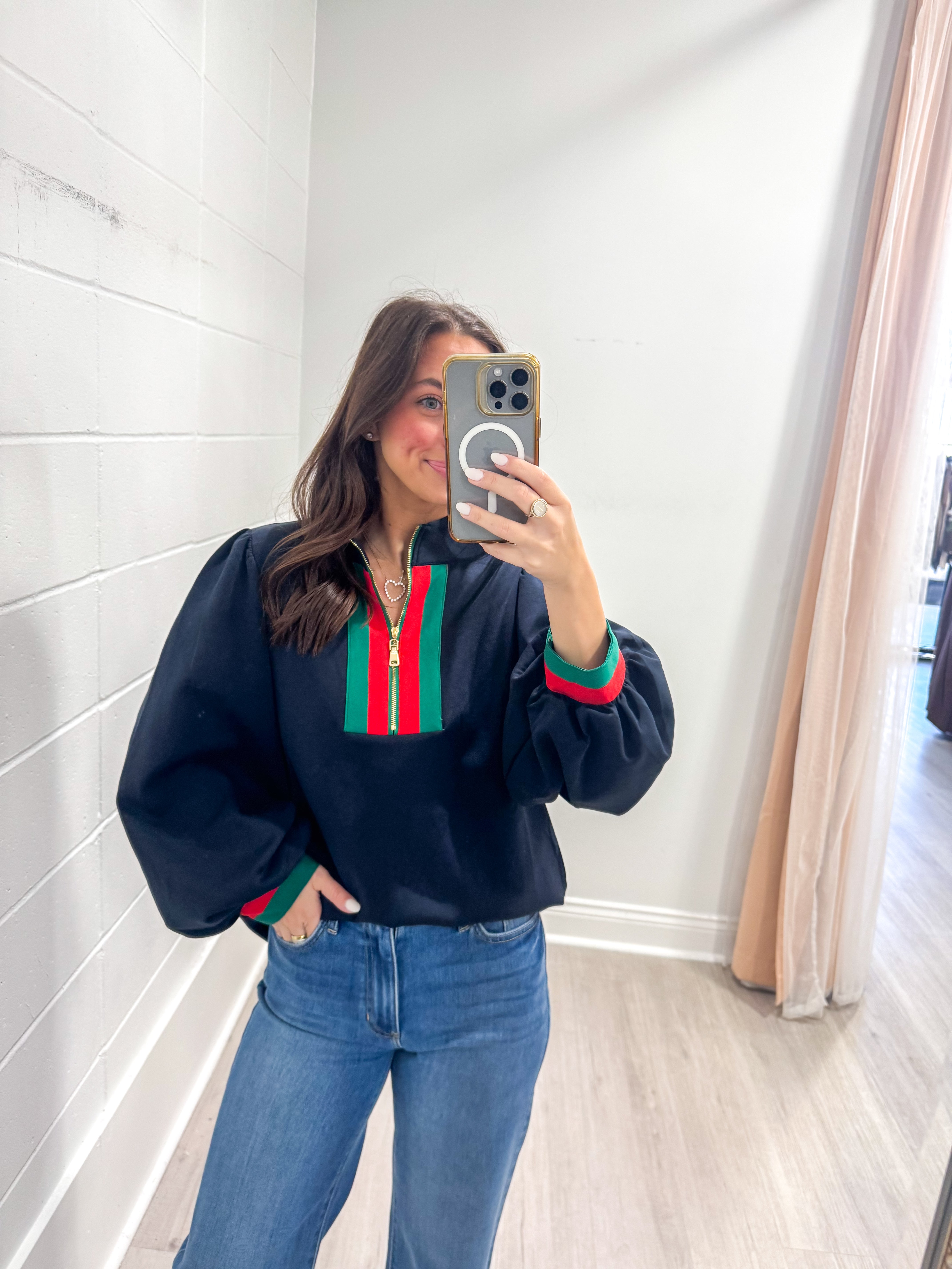 Navy Contrast Quarter-Zip Top