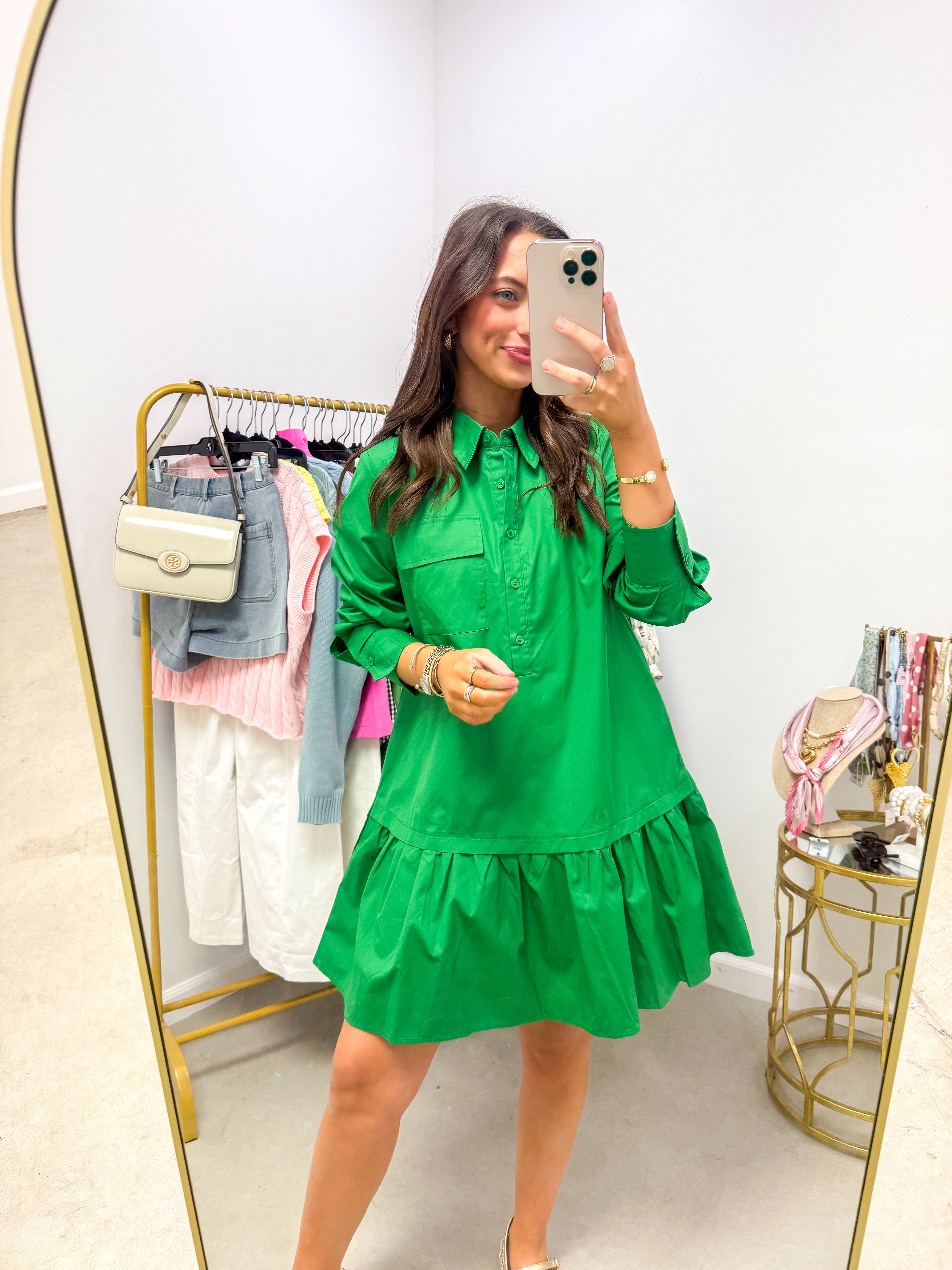 The Everyday Essential Kelly Green Shirt Dress