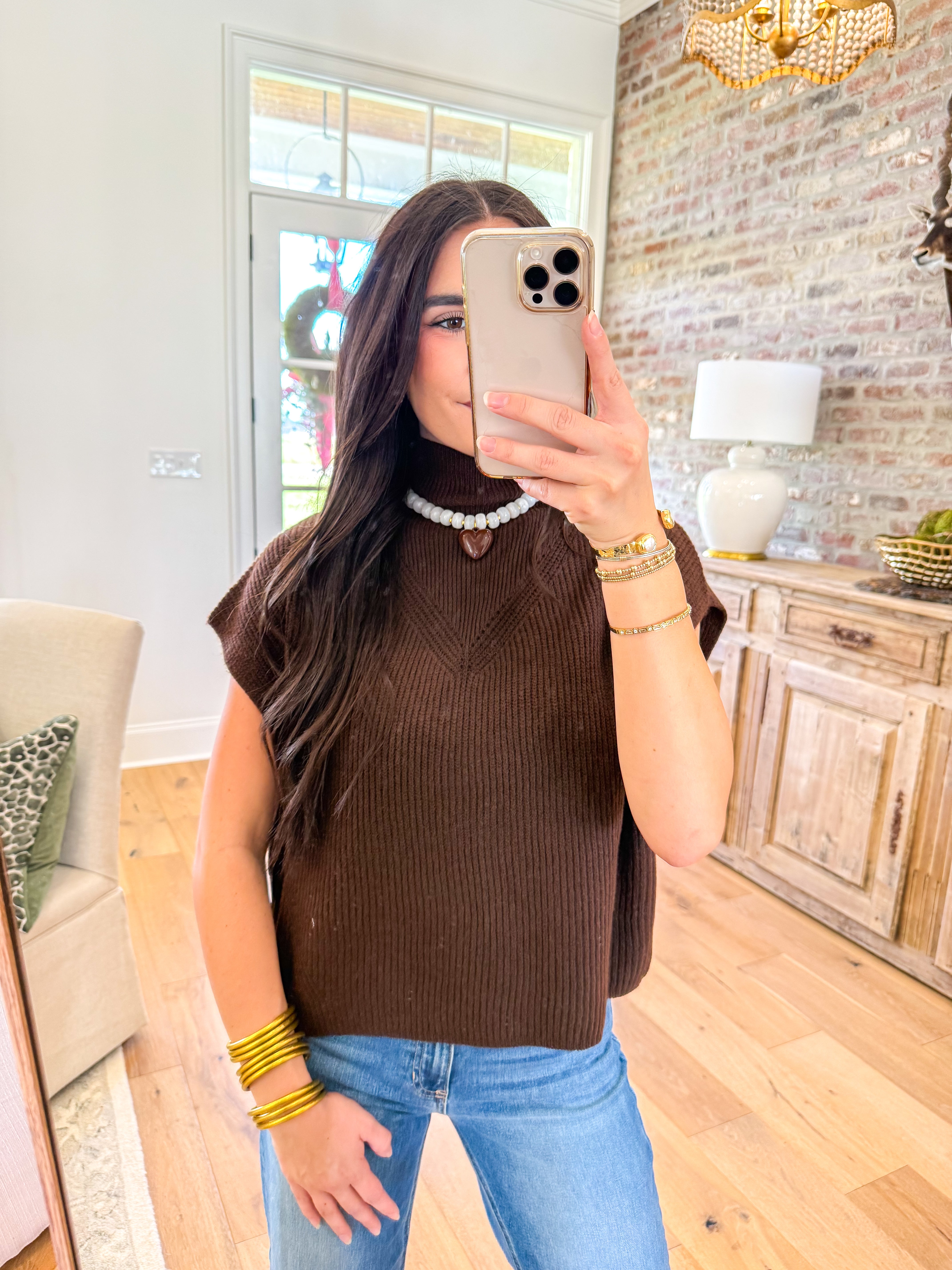 Brown Mock Neck Sweater Vest