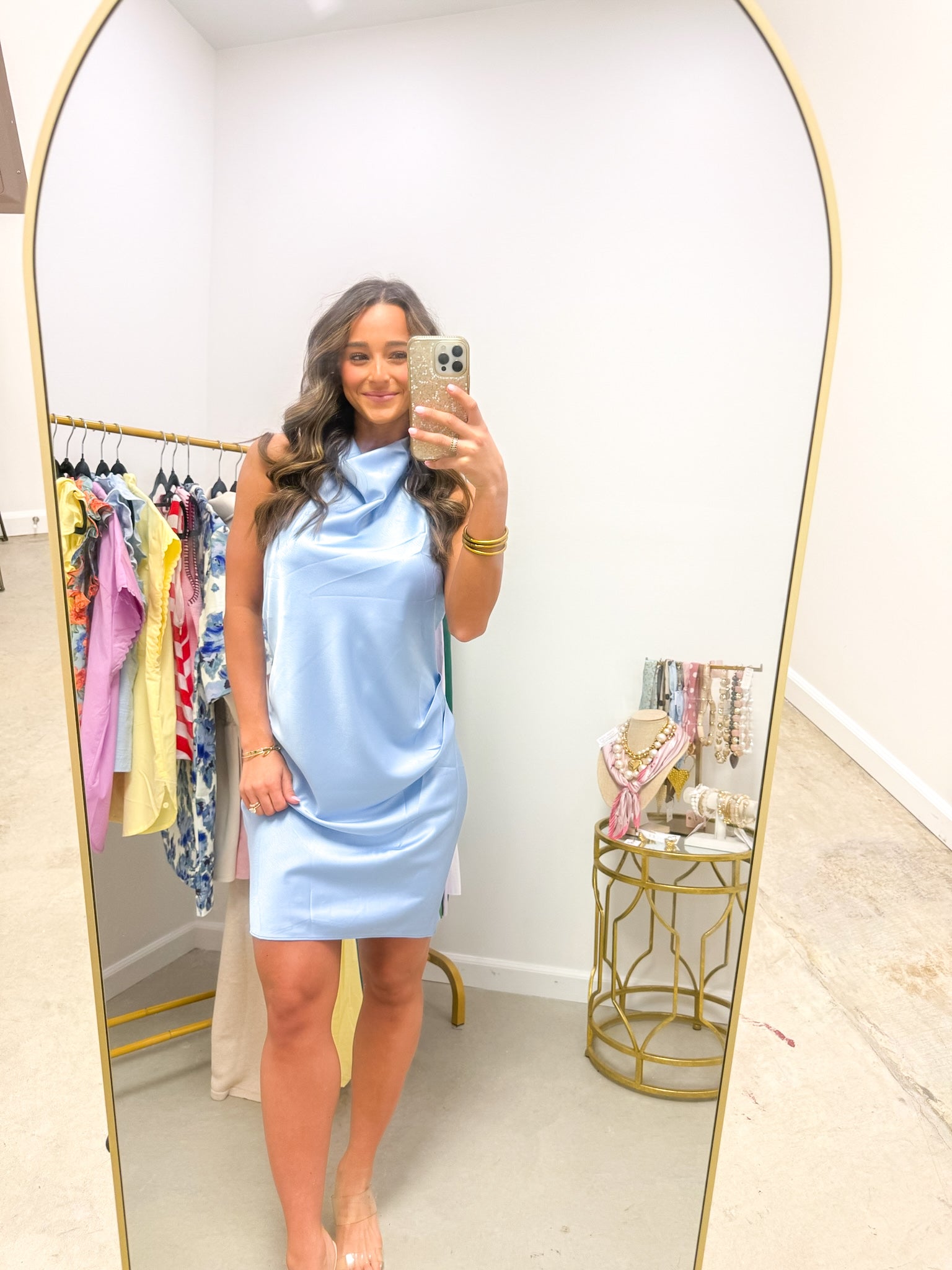 Serene Blue Satin Halter Mini
