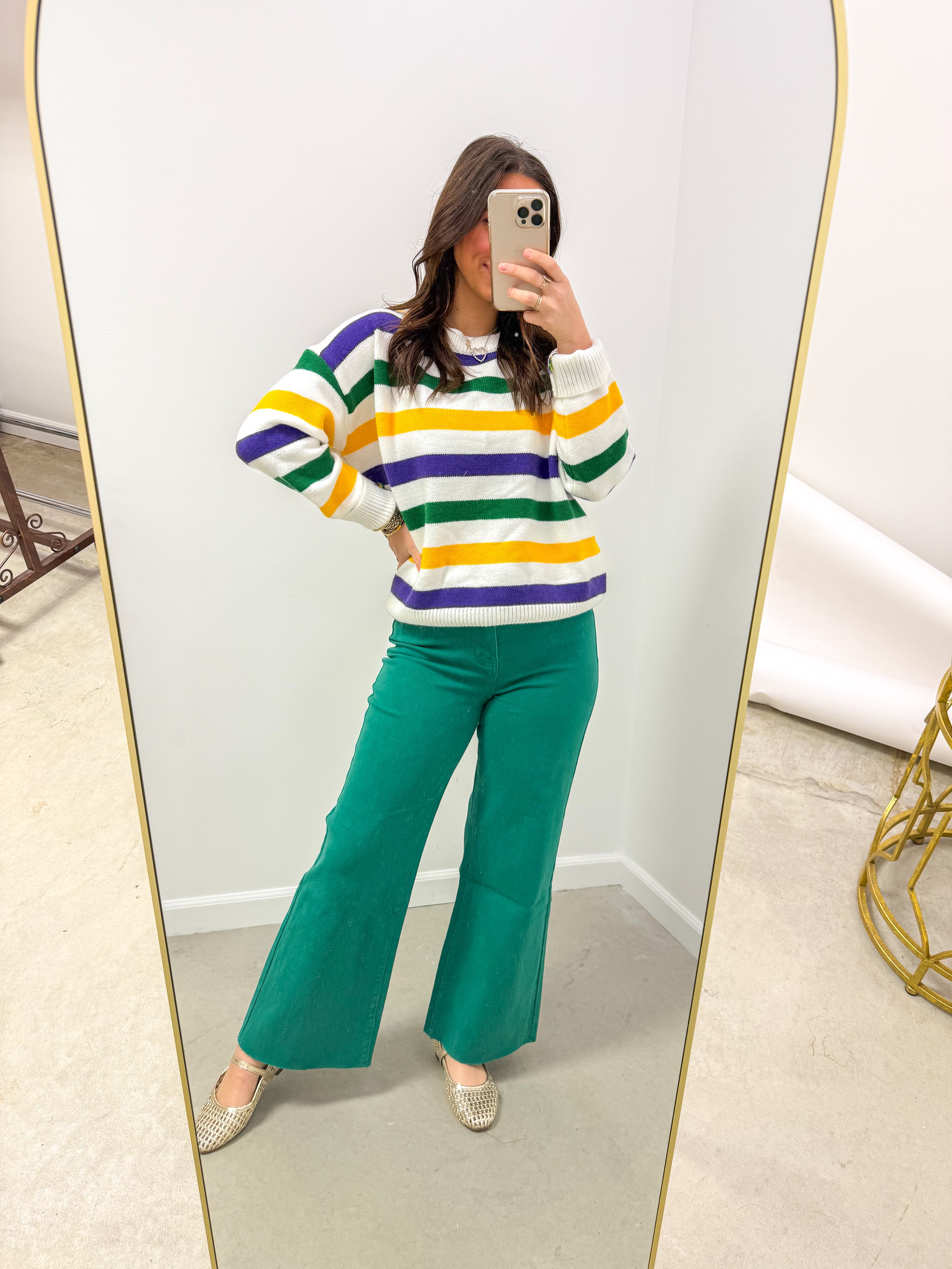 Classic Mardi Gras Ivory Striped Sweater