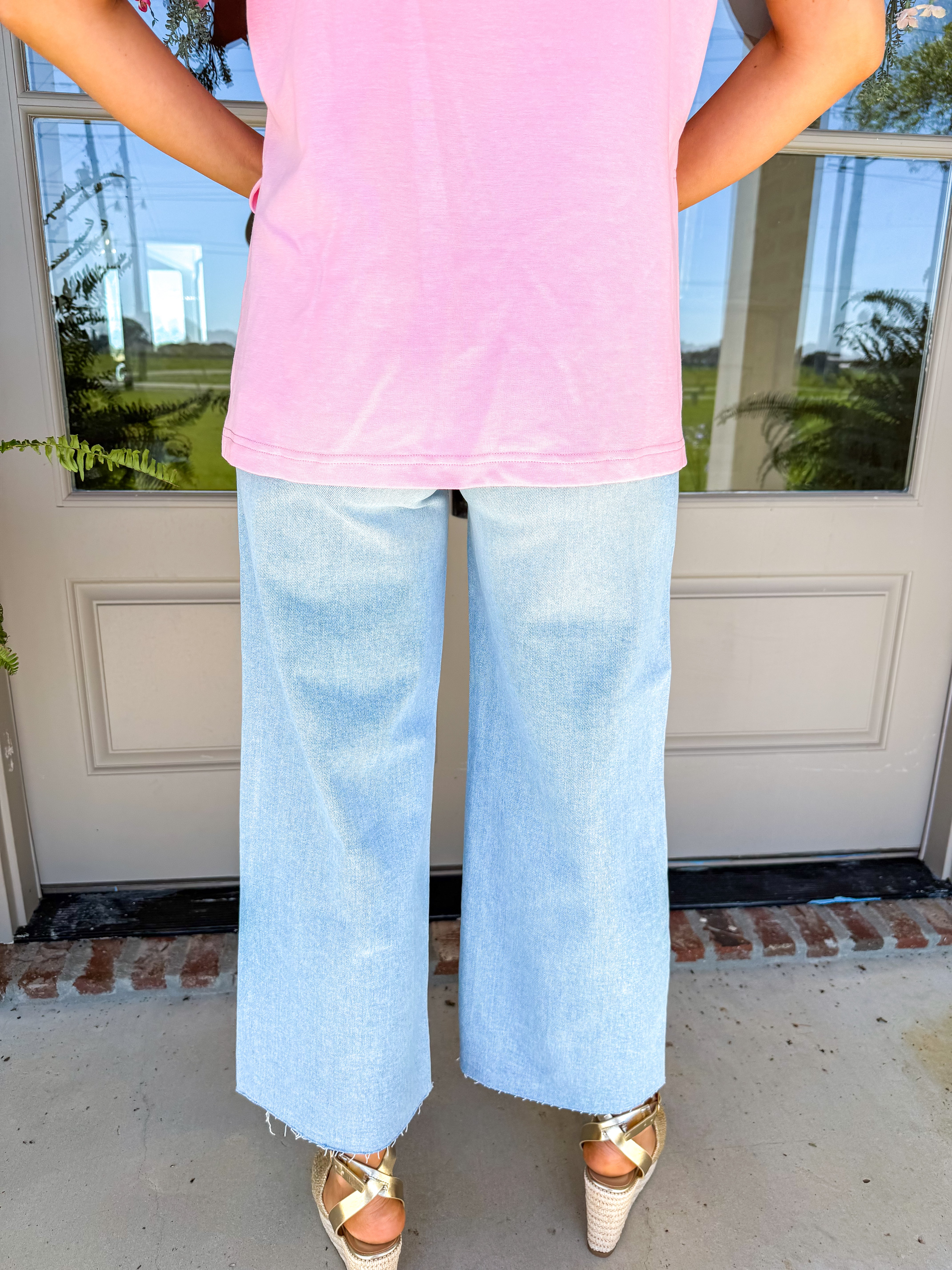 Light Denim Scissor Cut Wide Leg