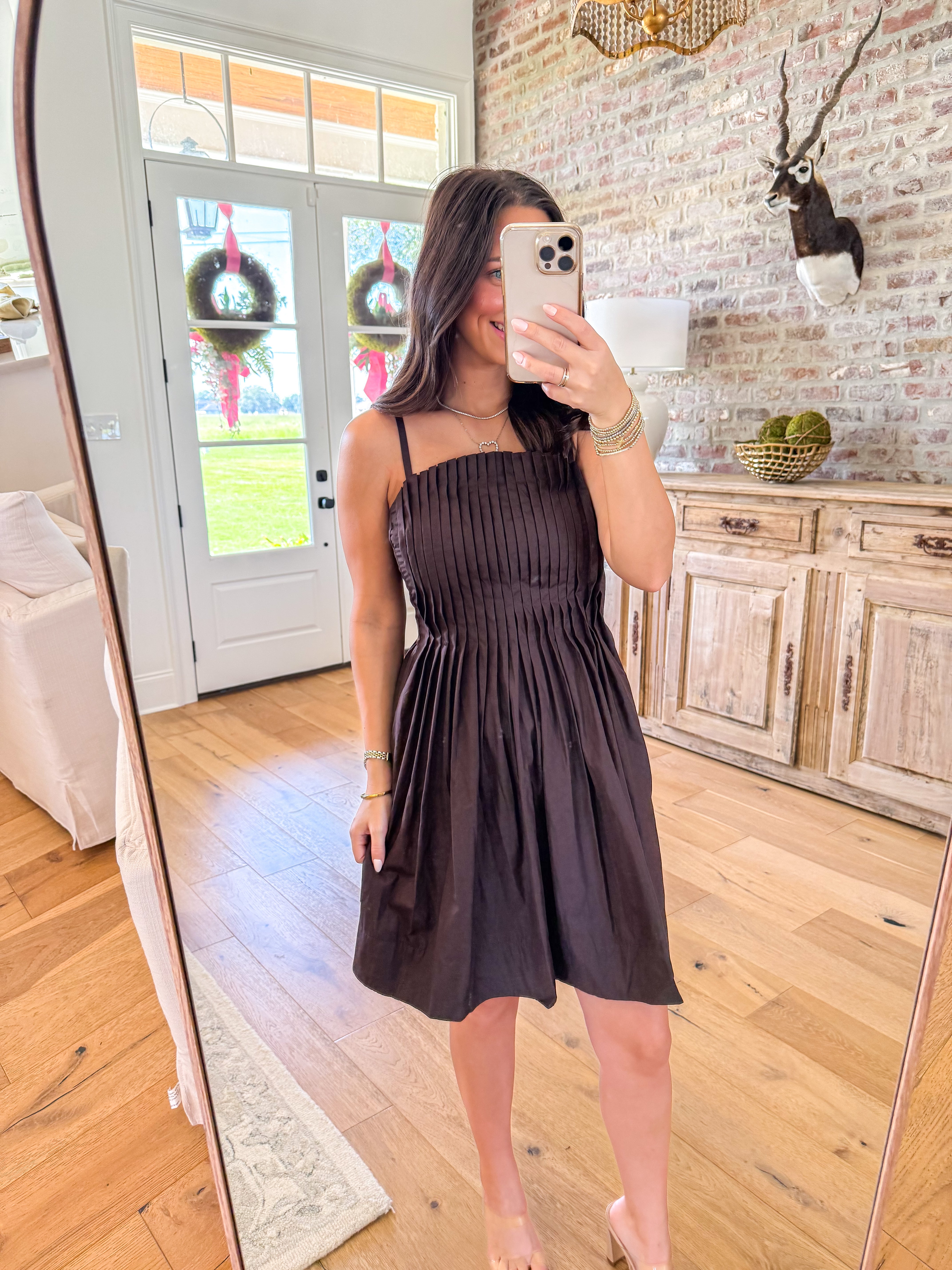The Cocoa Pleat Mini Dress