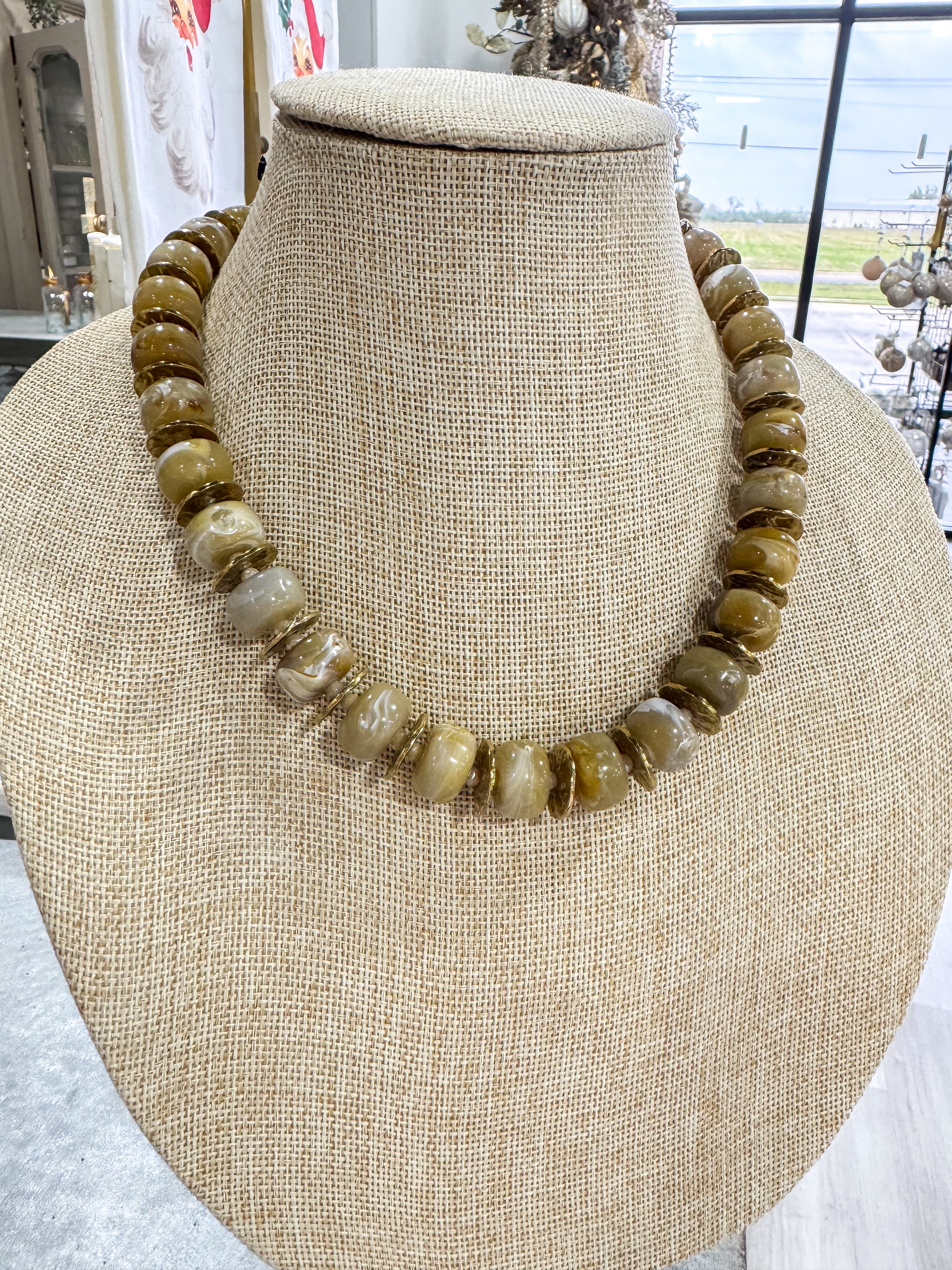 Green & Gold Stone Necklace