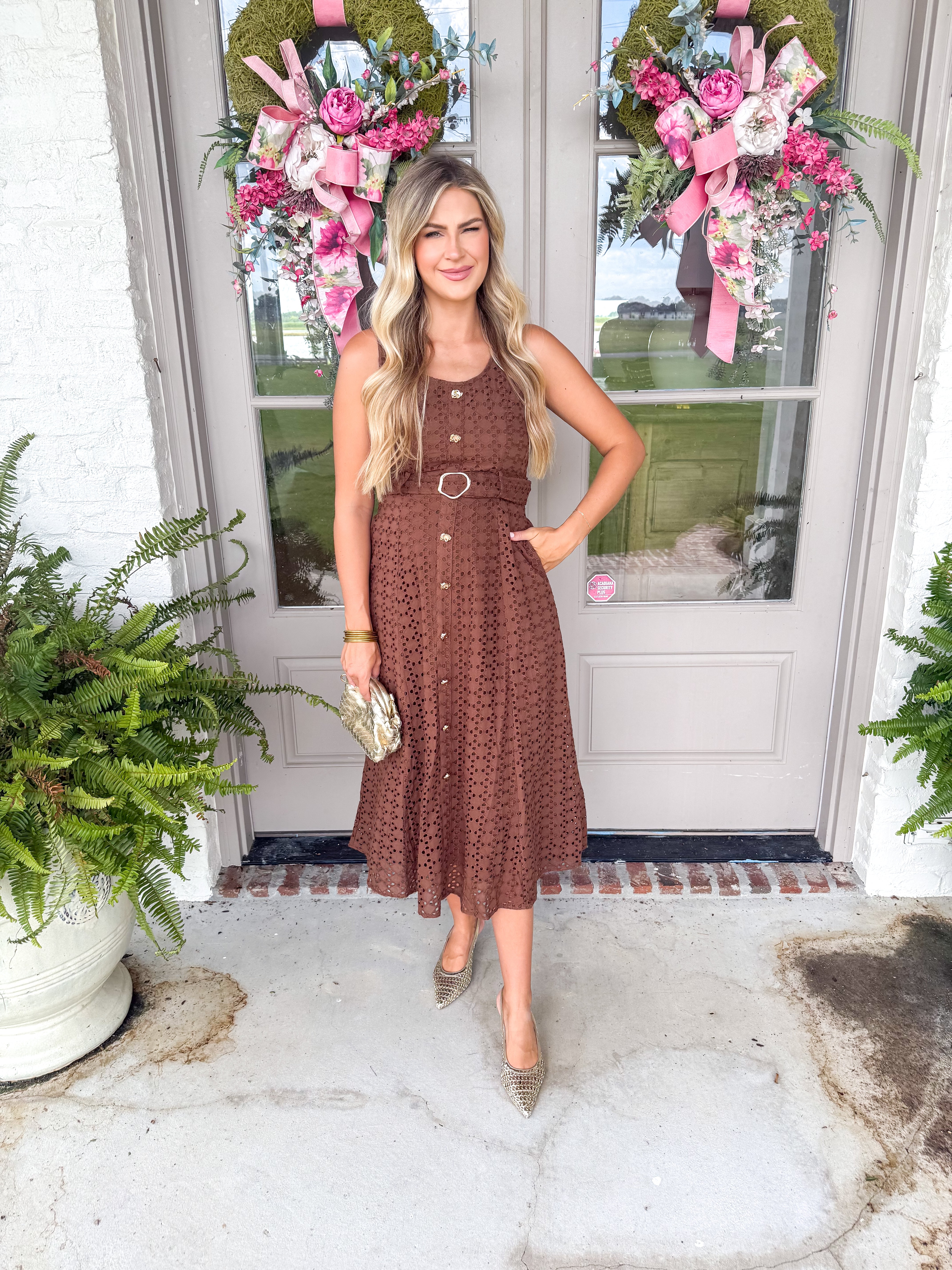Emmaline Eyelet Midi Dress Brown