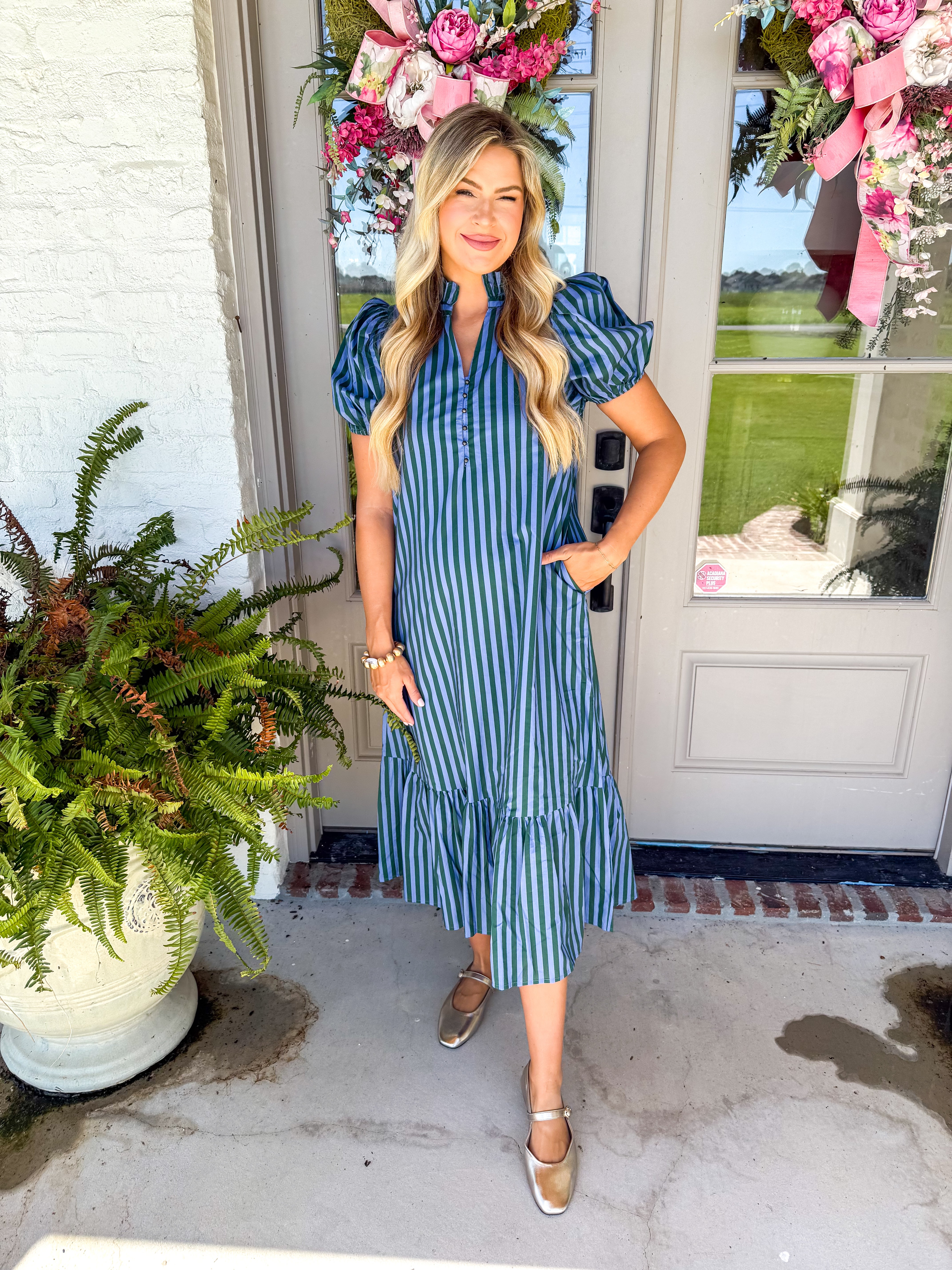 Sunlit Stripe Midi Dress Blue/Green