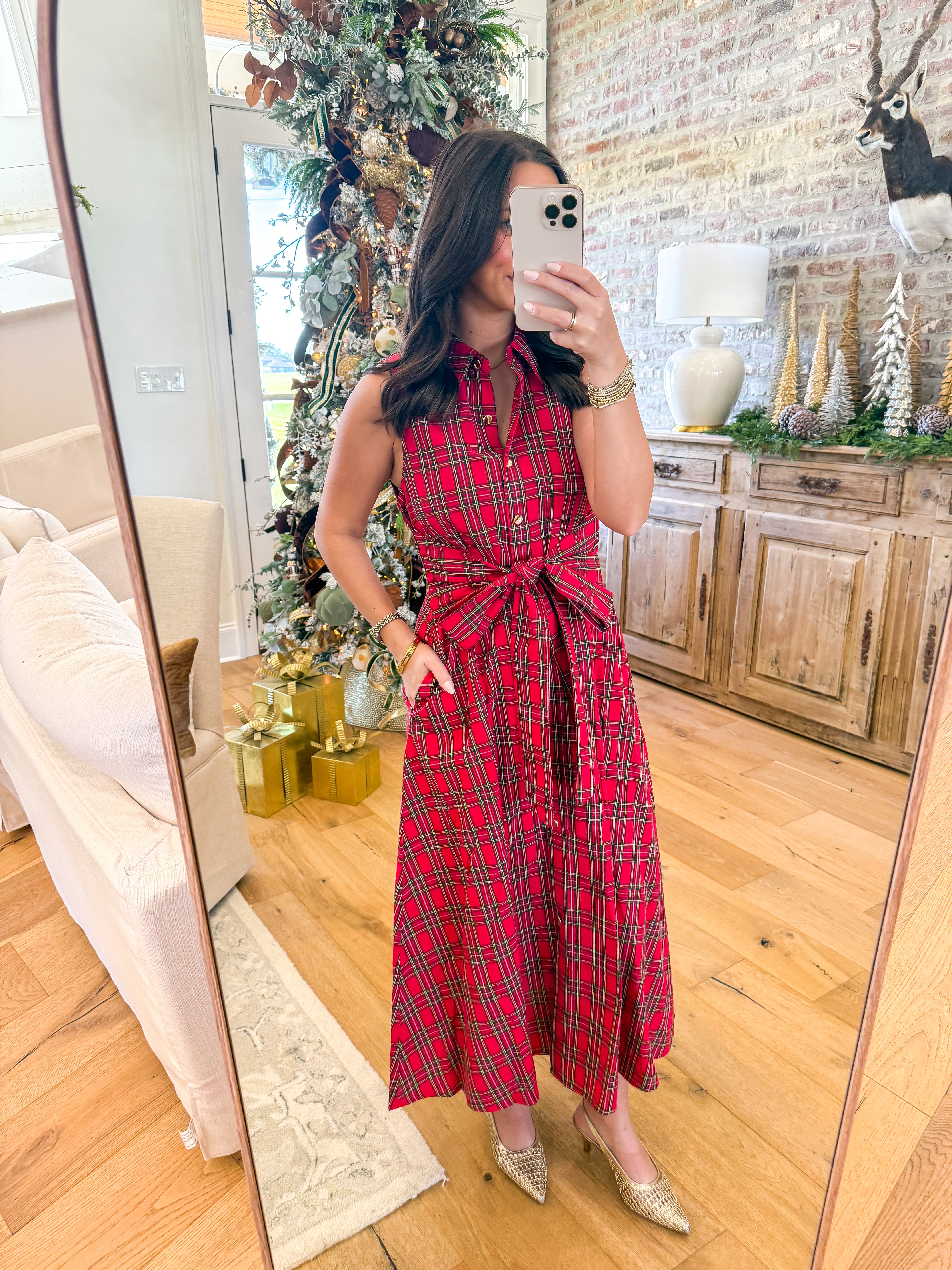 Scarlett Fields Plaid Midi Dress Red