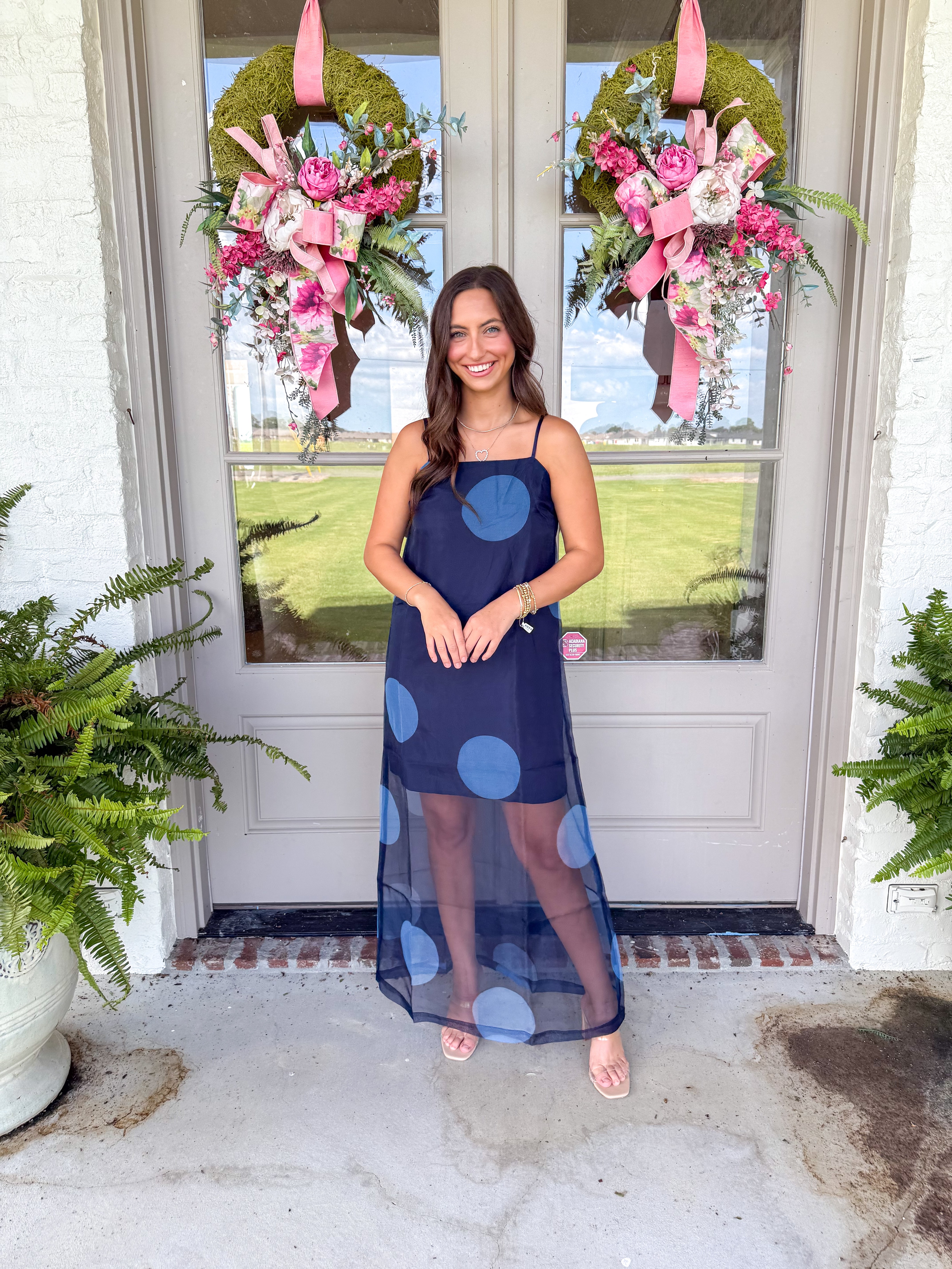 Navy Polka Dot Maxi Slip Dress