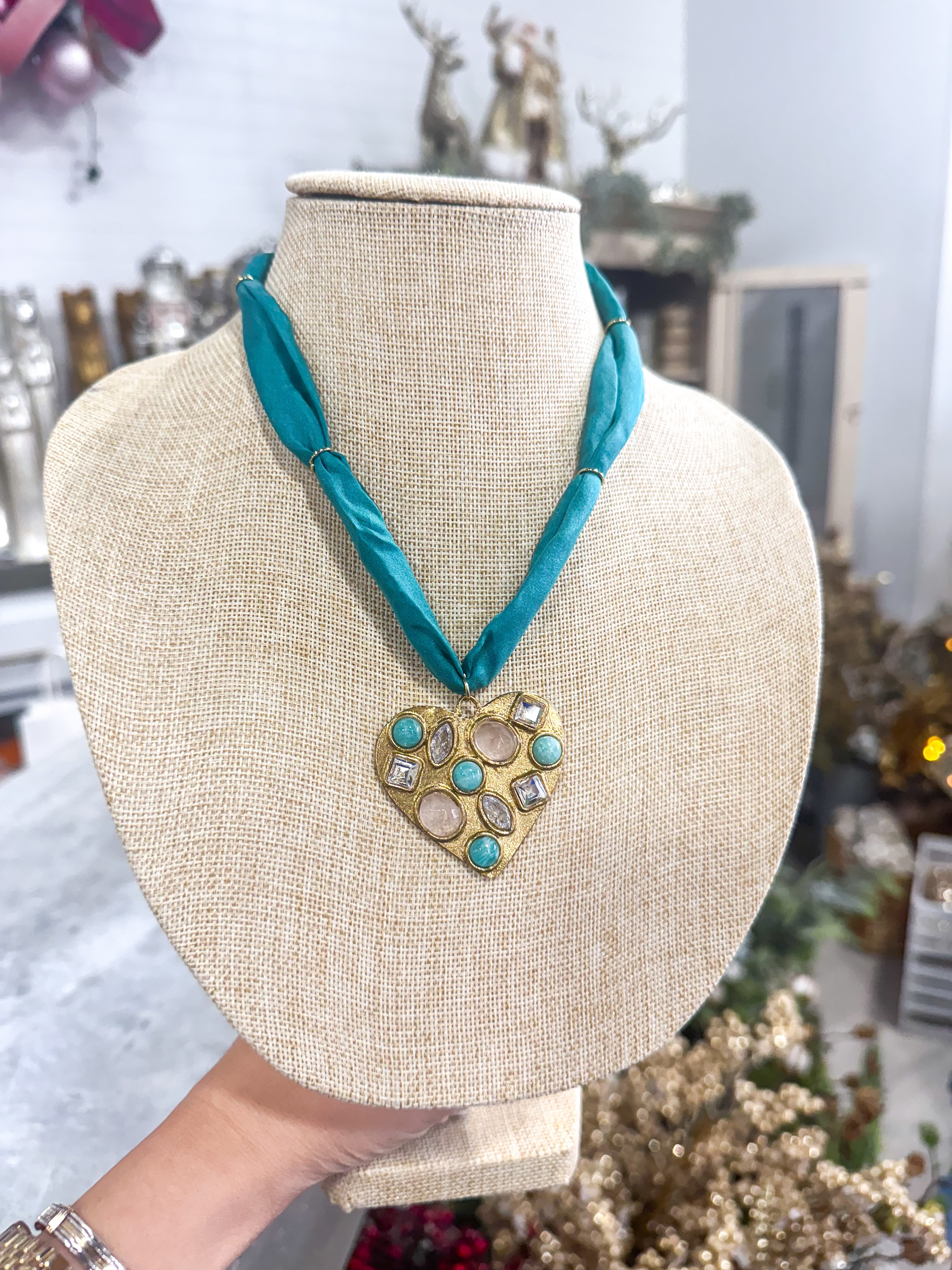 Turquoise Heart Scarf Necklace
