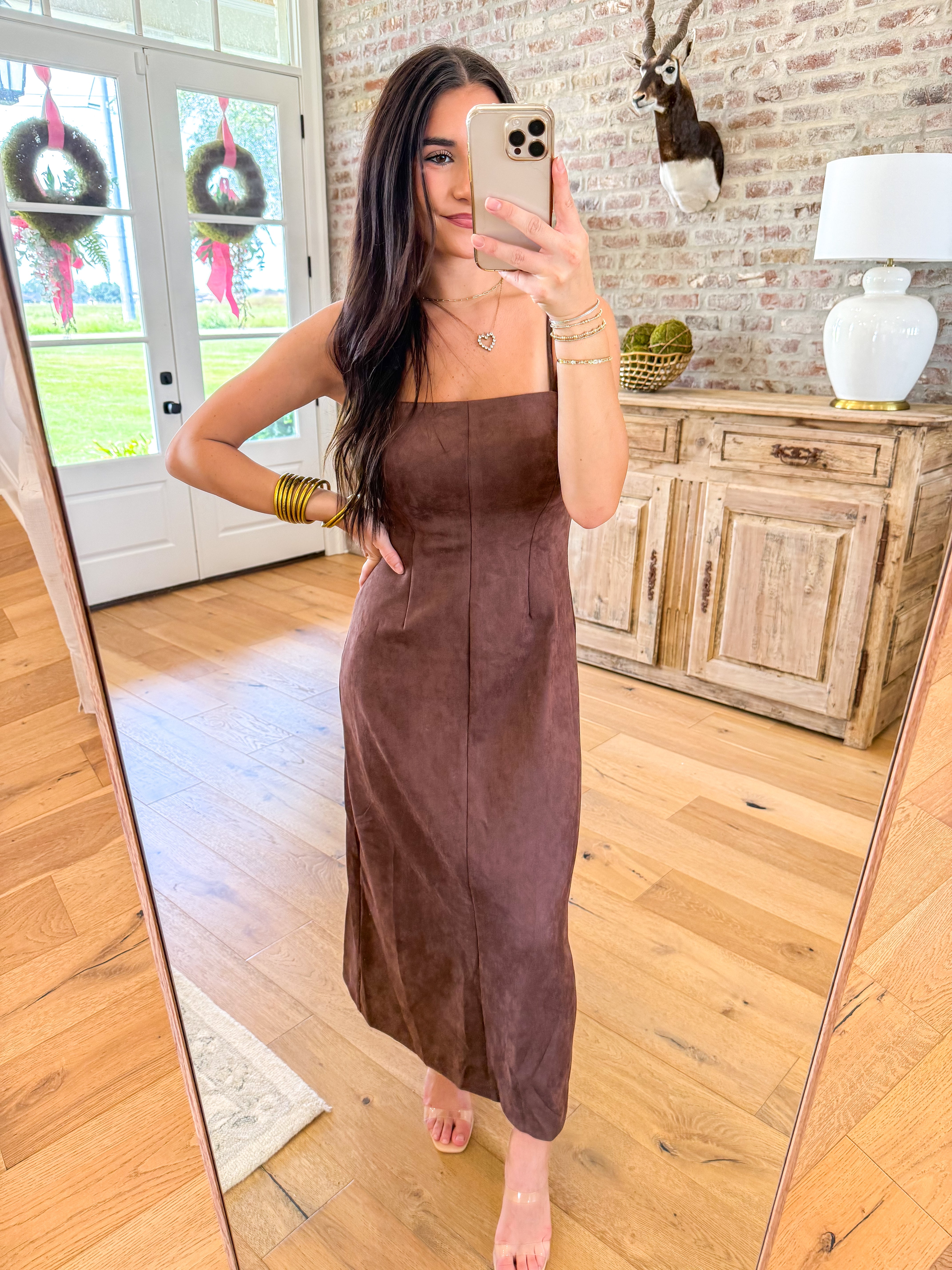 Espresso Suede Midi Slip Dress