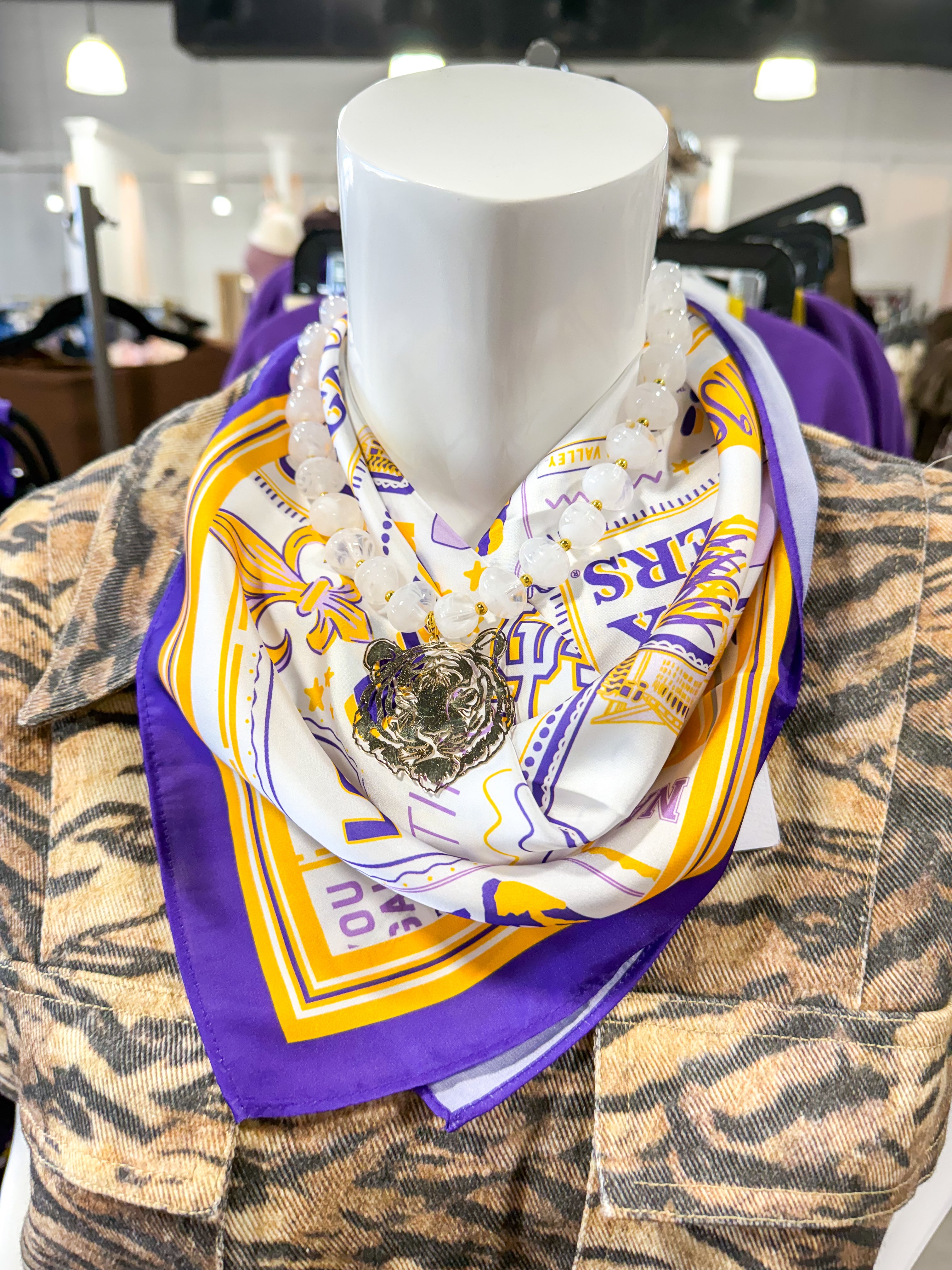 Game Day Tiger Charm Necklace- White Large Tiger