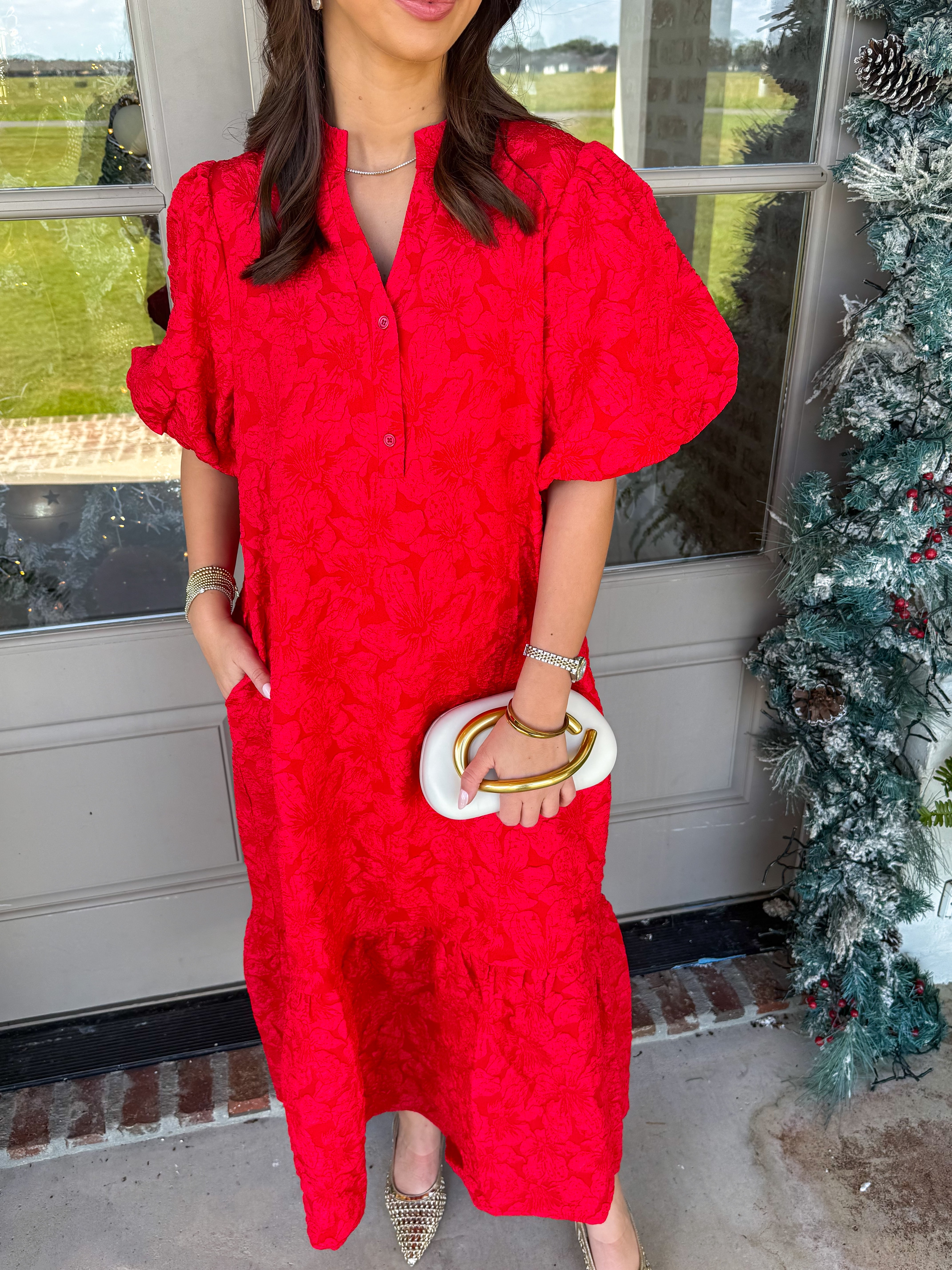Ruby Bloom Jacquard Midi Dress