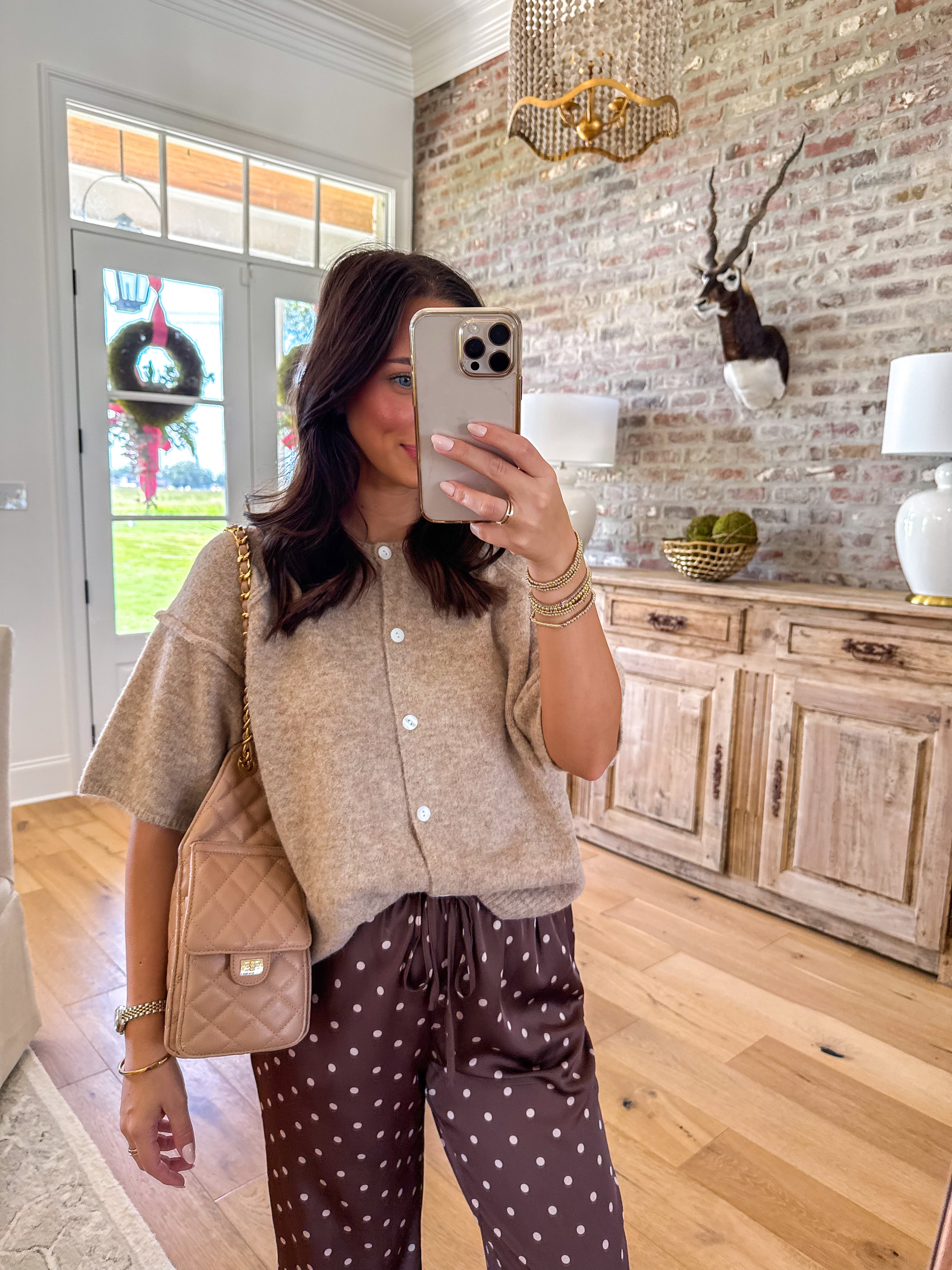The Everyday Ease Button-Front Knit Top Taupe