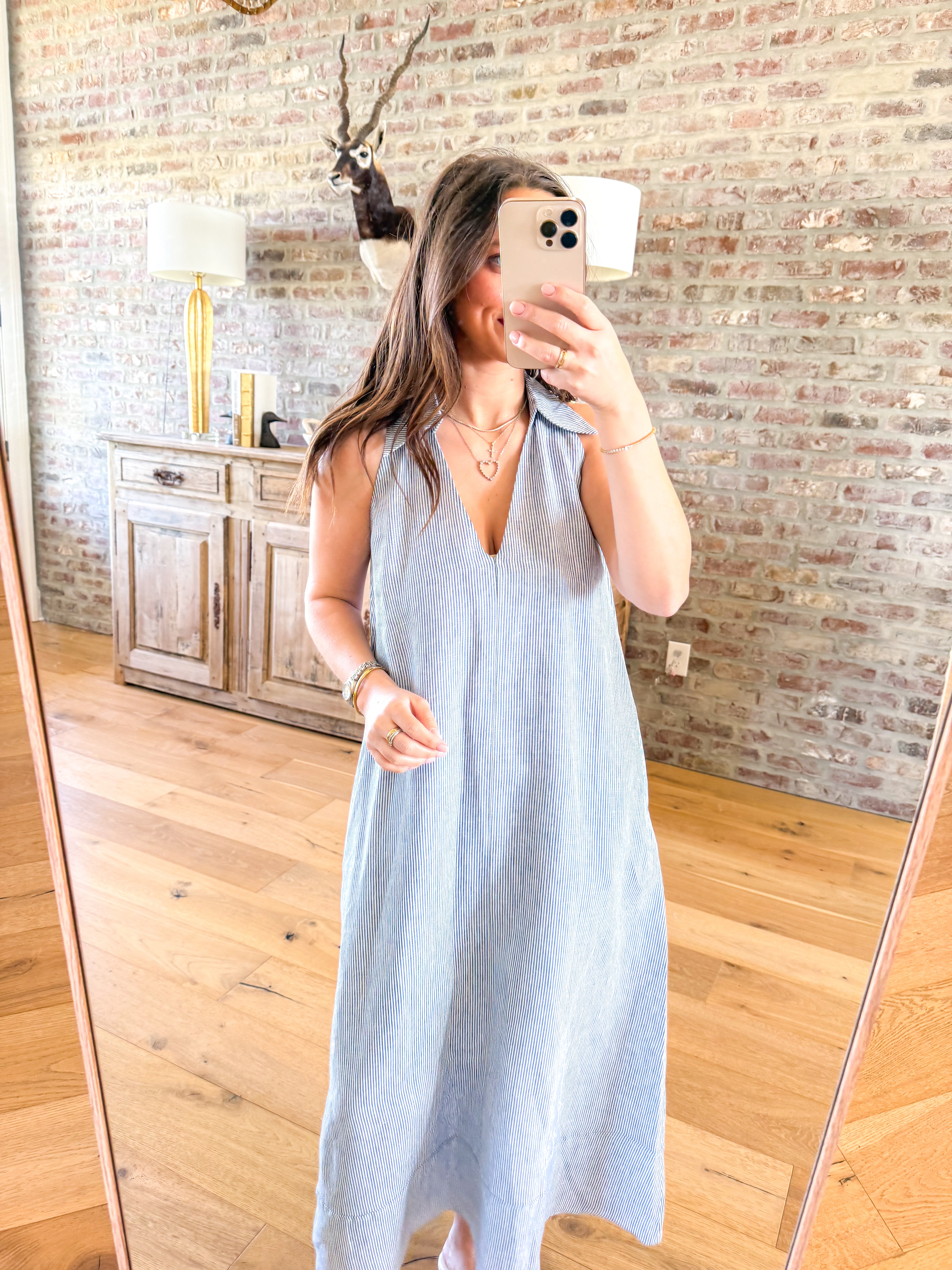 Mylee Striped Sleeveless V-Neck Linen Dress