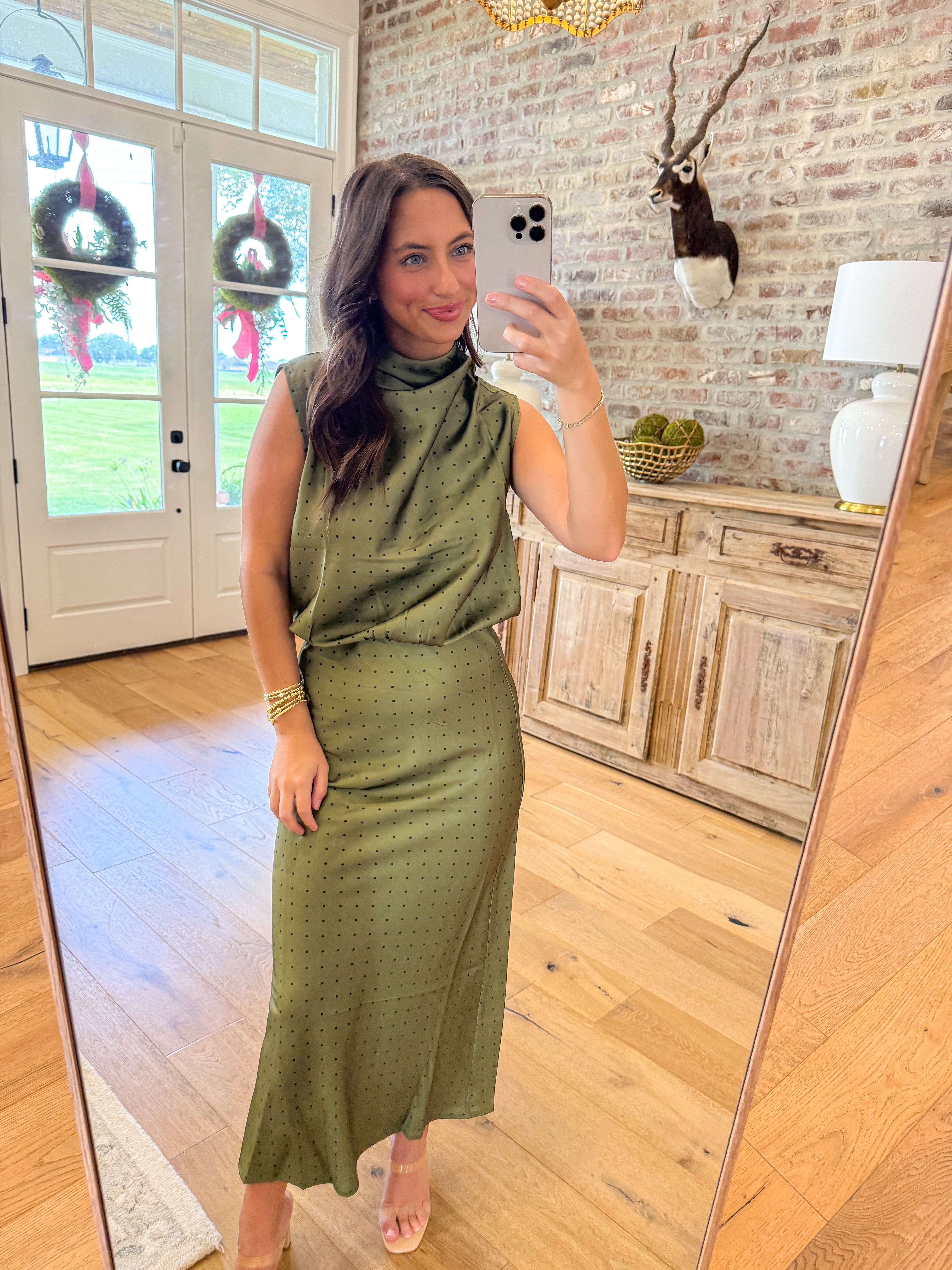 Dotted Darling High Neck Top Olive