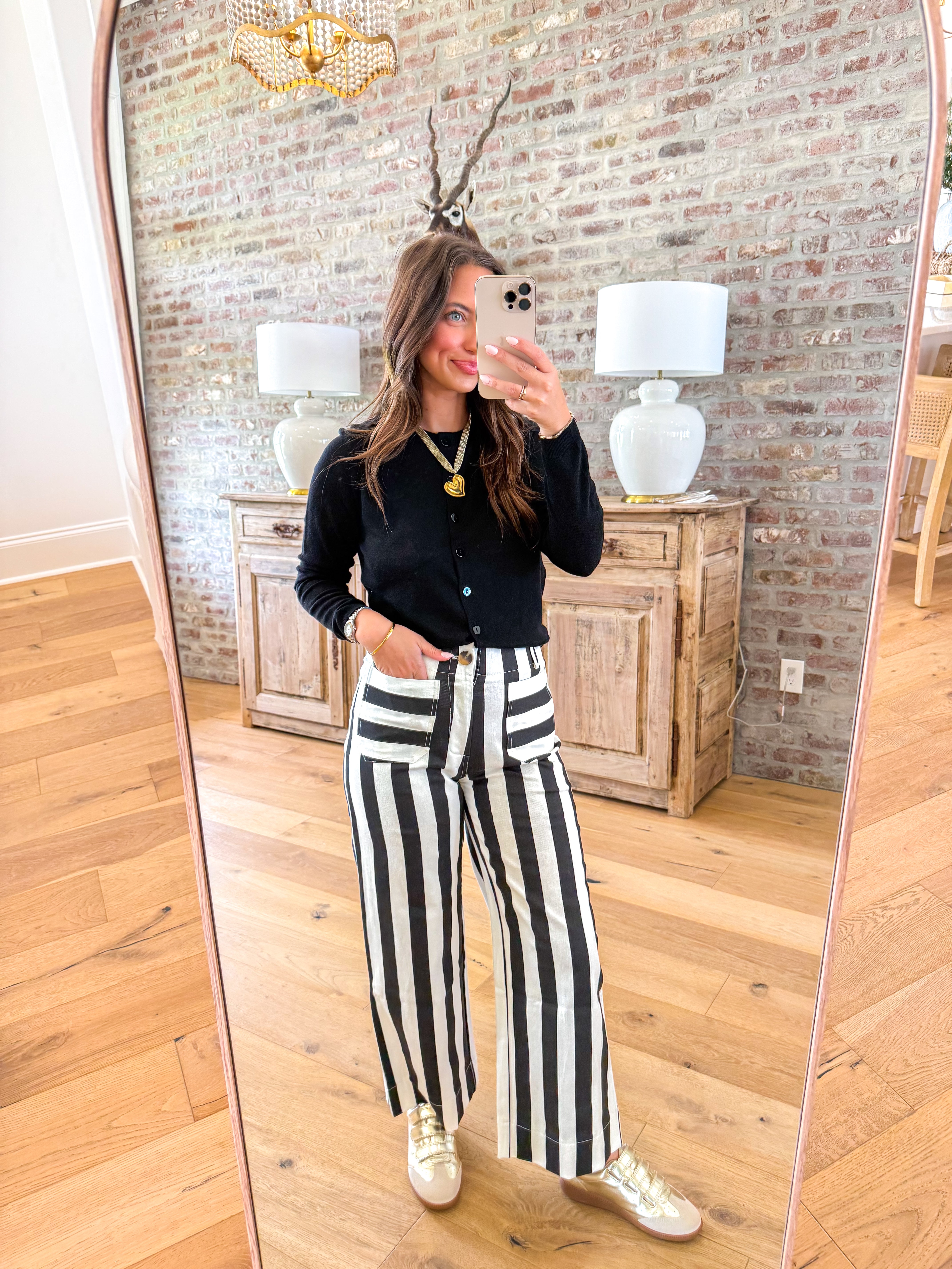 Colette Cropped Wide-Leg Black Stripe Pants