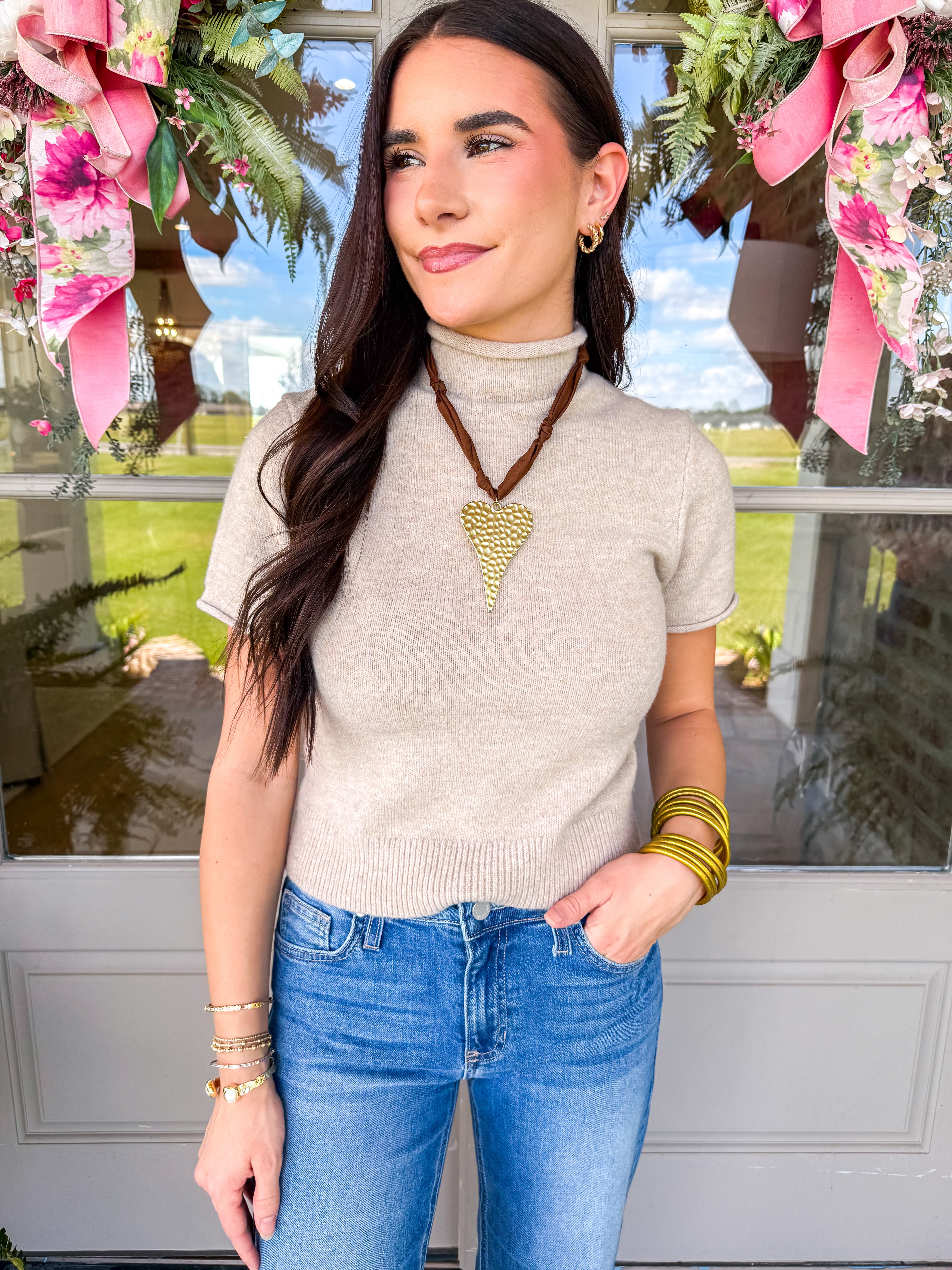 The Mock Neck Knit Top Oatmeal