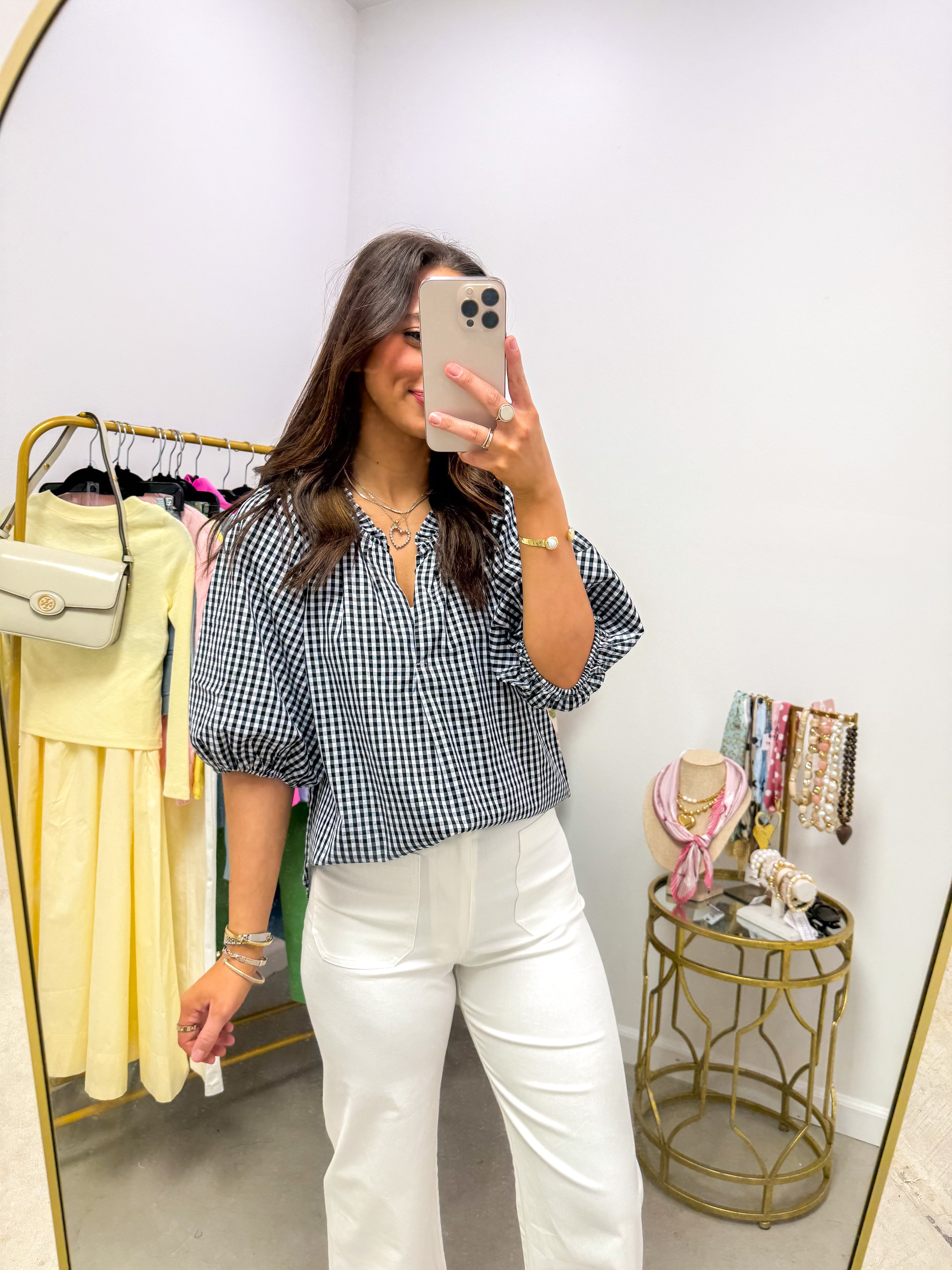 Haylee Black Gingham Puff Sleeve Shirt