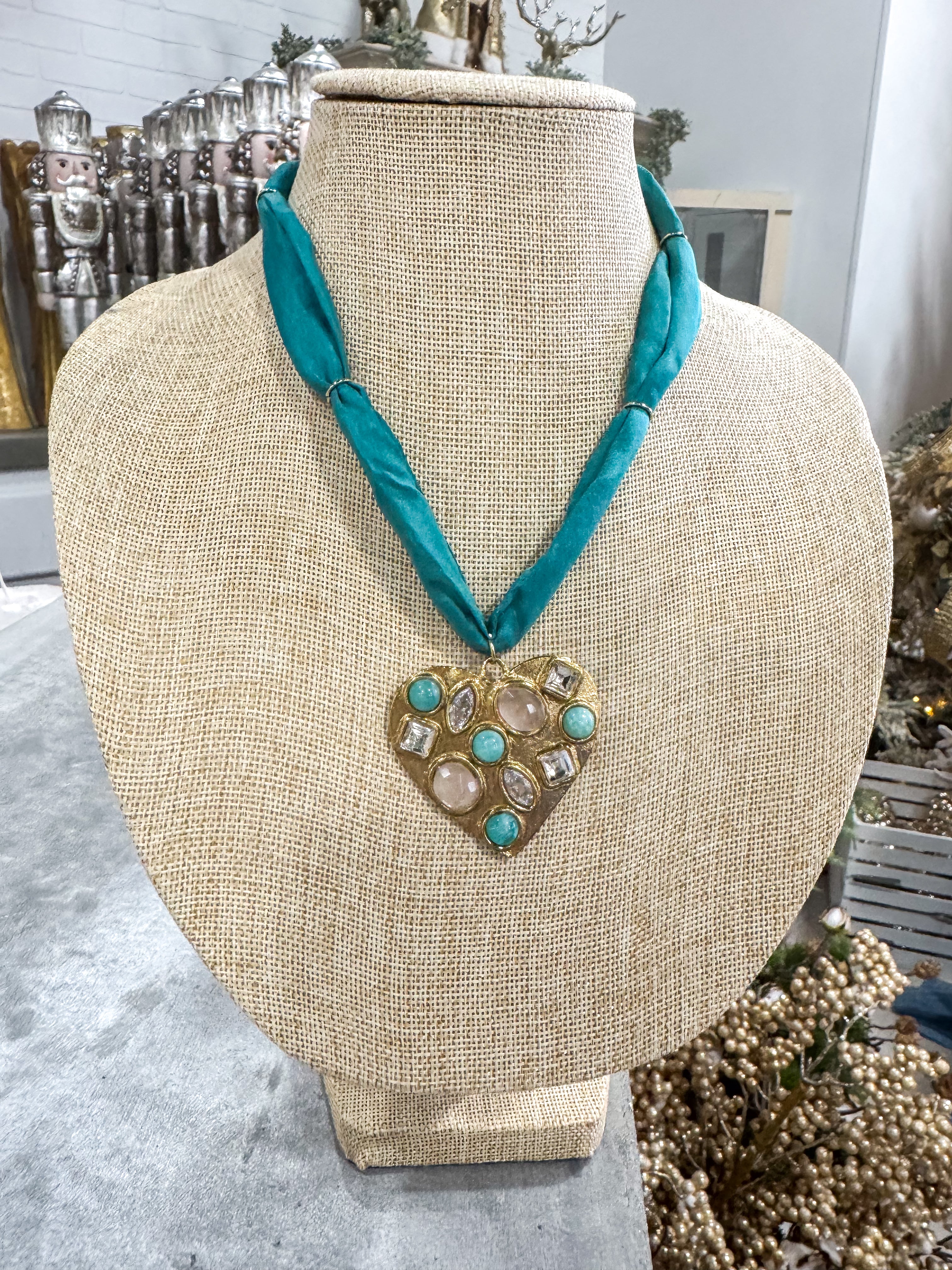 Turquoise Heart Scarf Necklace