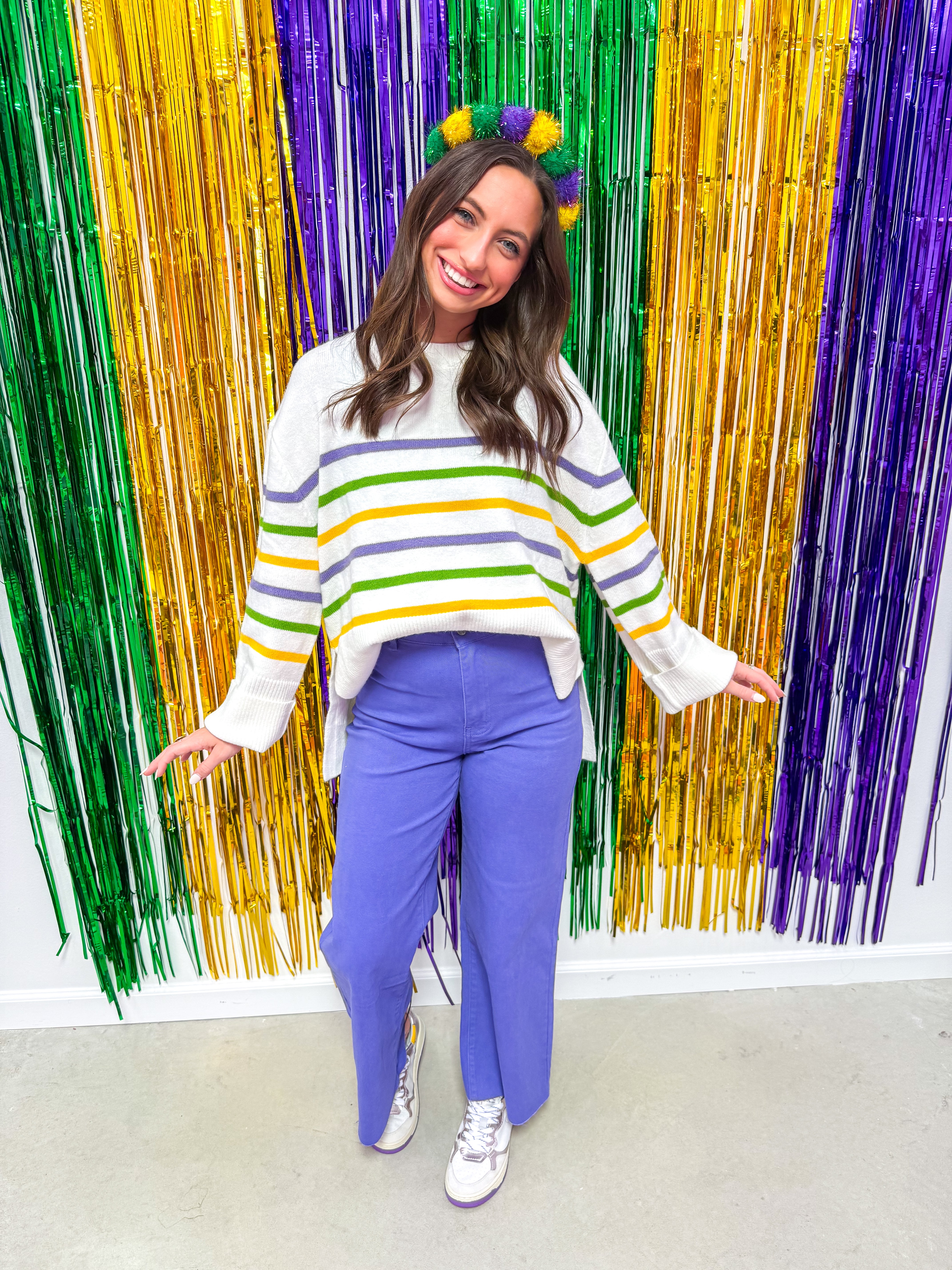 Mardi Gras Ivory Striped Sweater