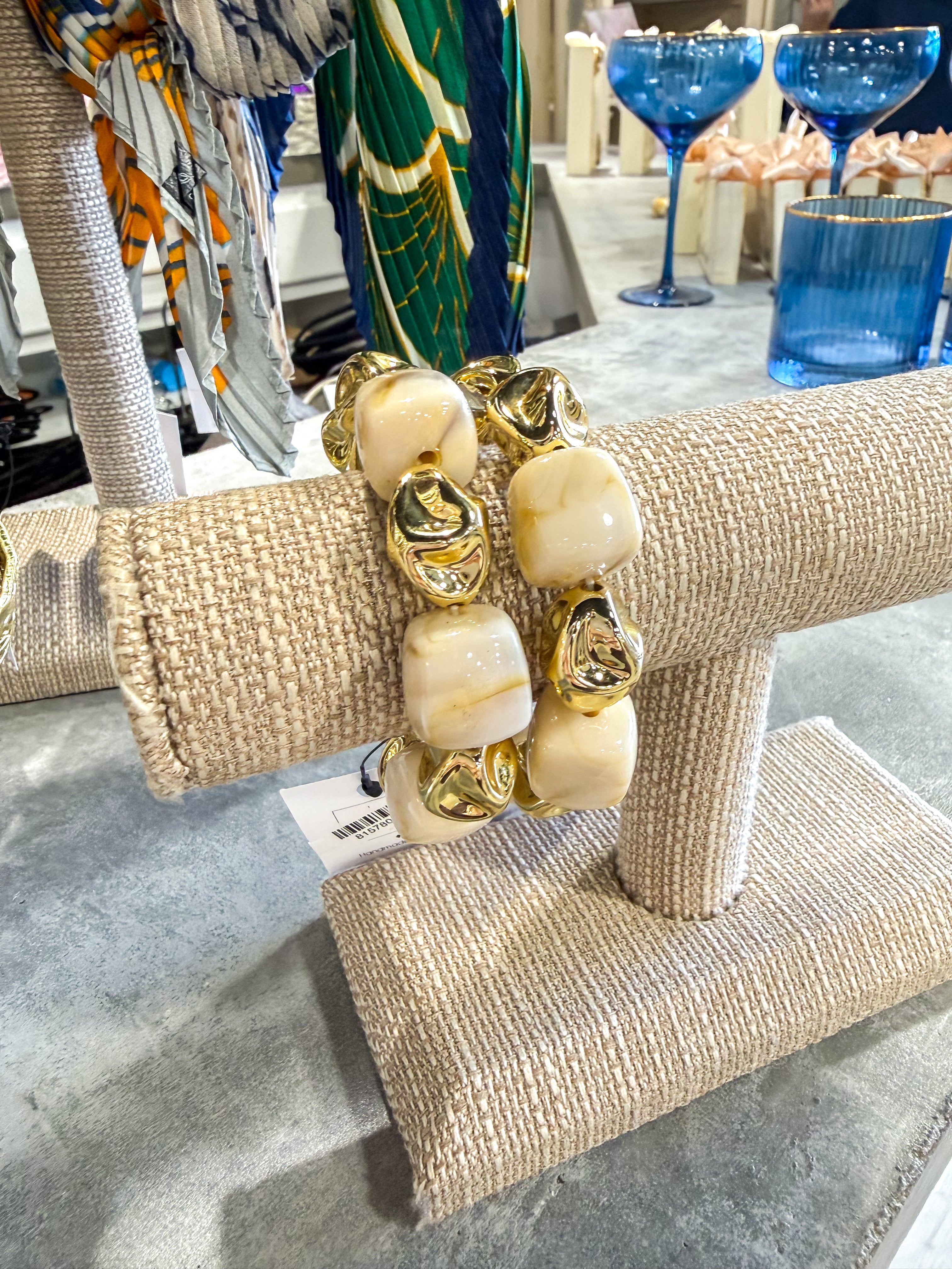 Cream & Gold Stone Bracelet