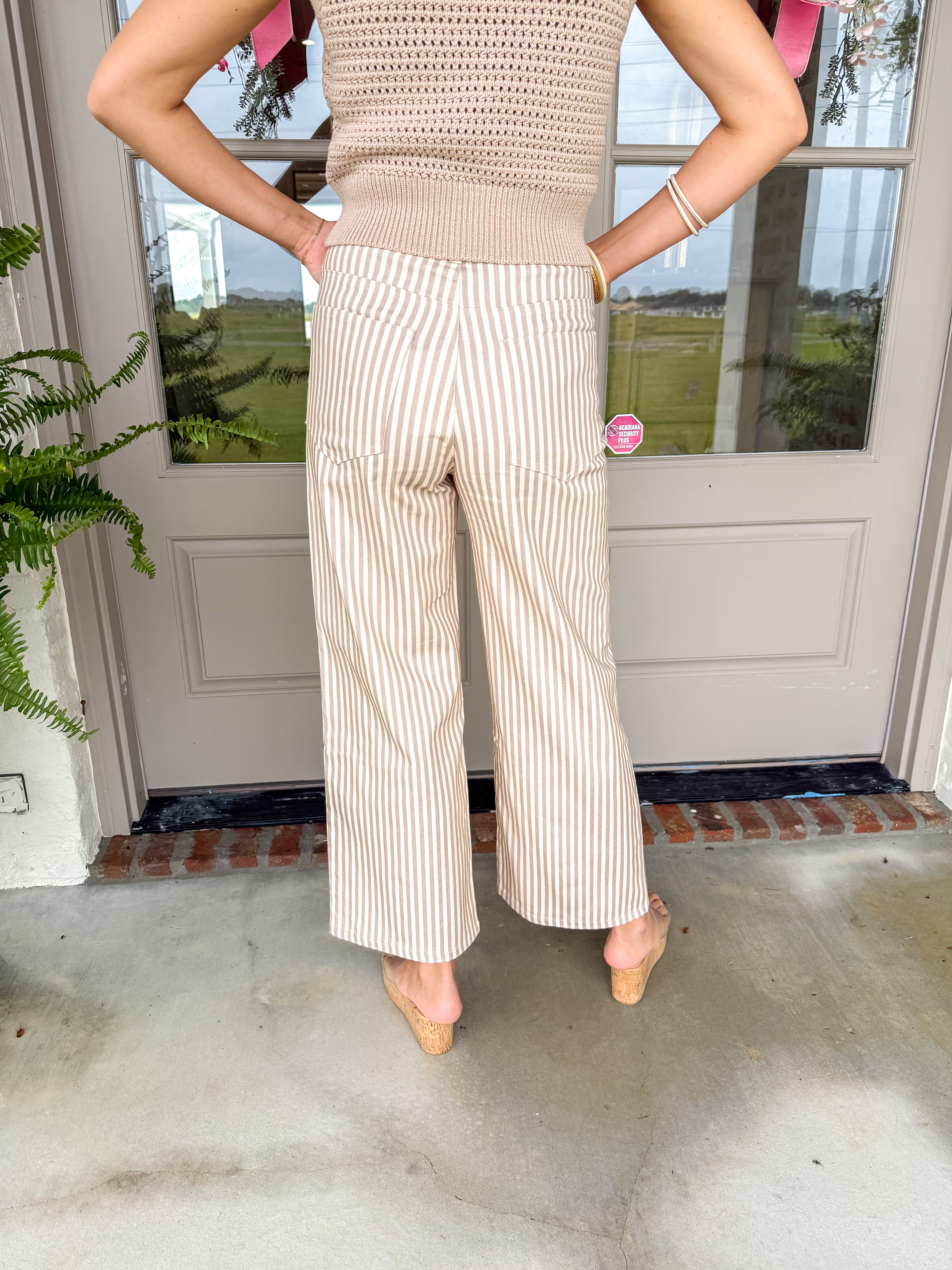 Line & Vine Striped Tan Jeans