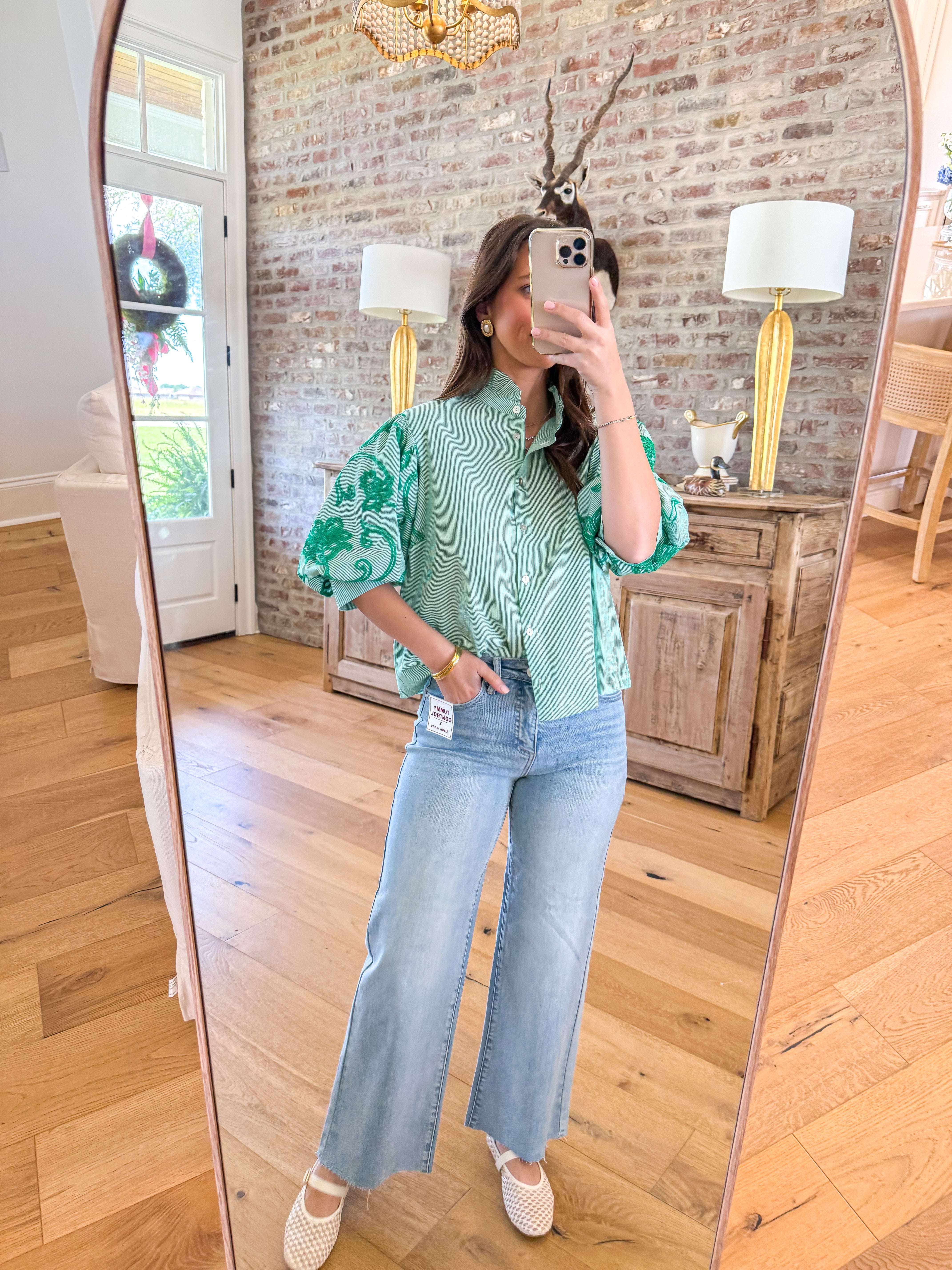 Garden Party Green Pinstripe Blouse