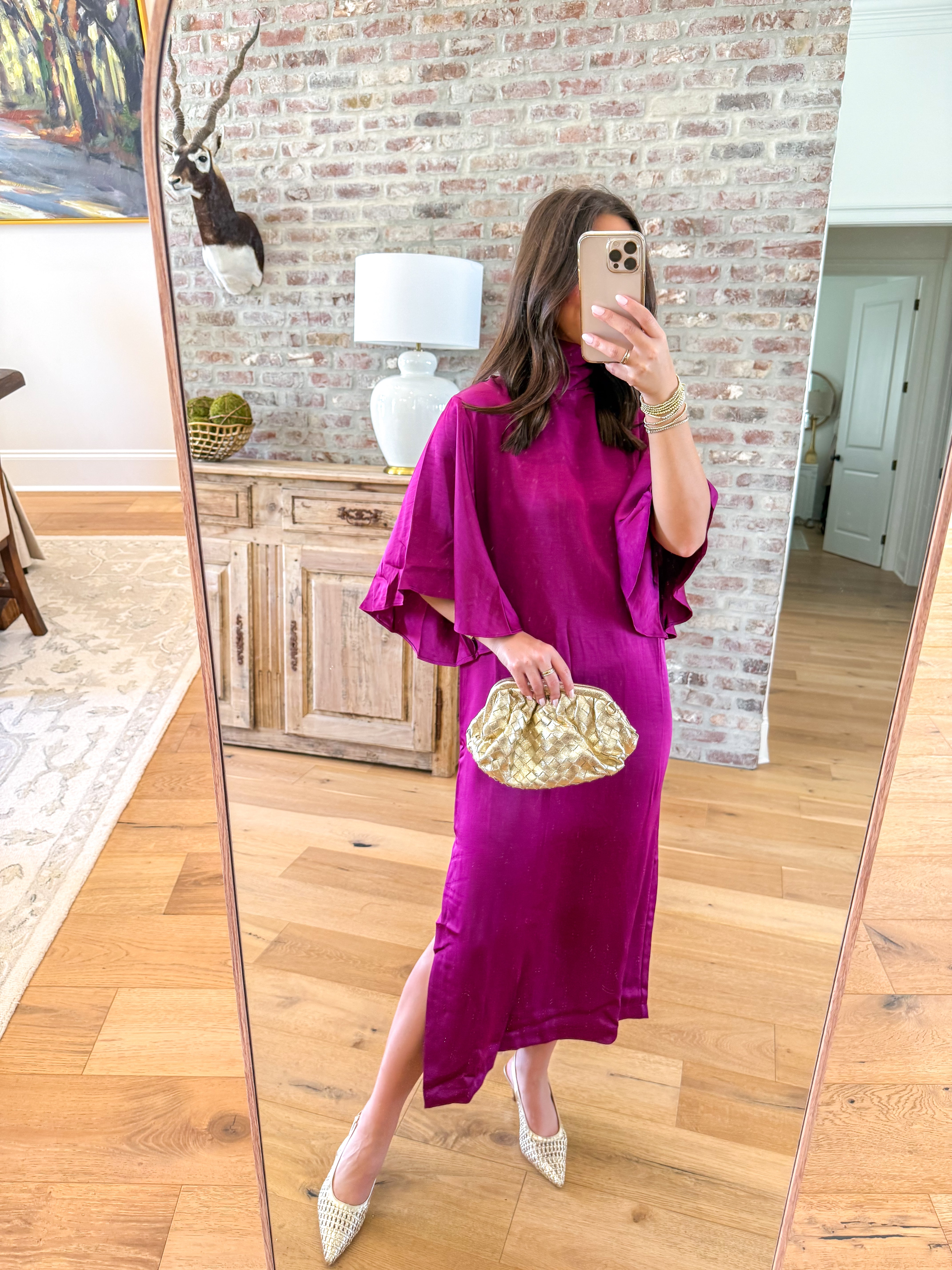 Magenta Hour Satin Tie-Back Midi Dress
